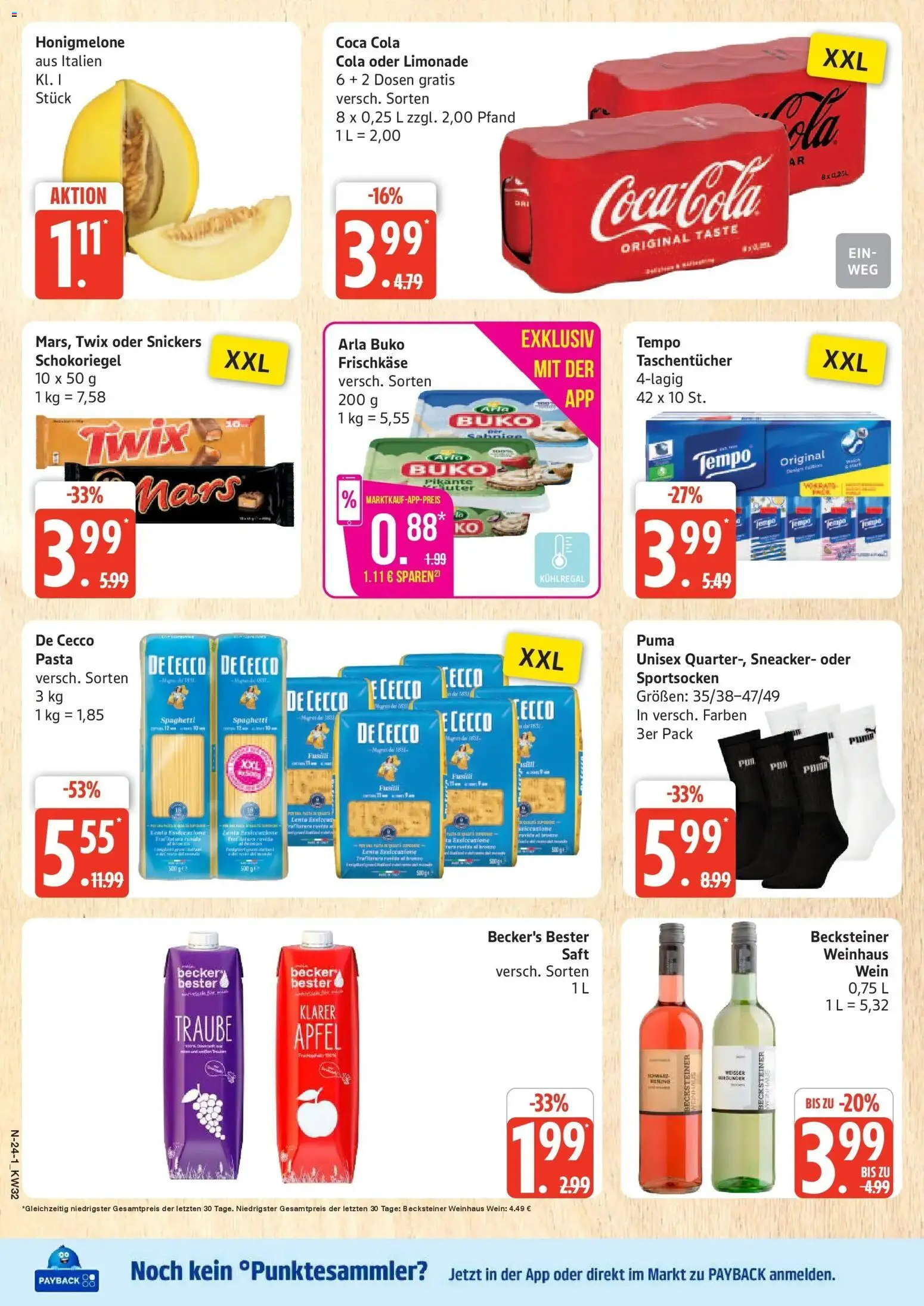 Marktkauf Prospekt Buxtehude (ab 03.08.2026) » Angebote online | Seite: 24 | Produkte: Snickers, Arla buko, Pasta, Wein