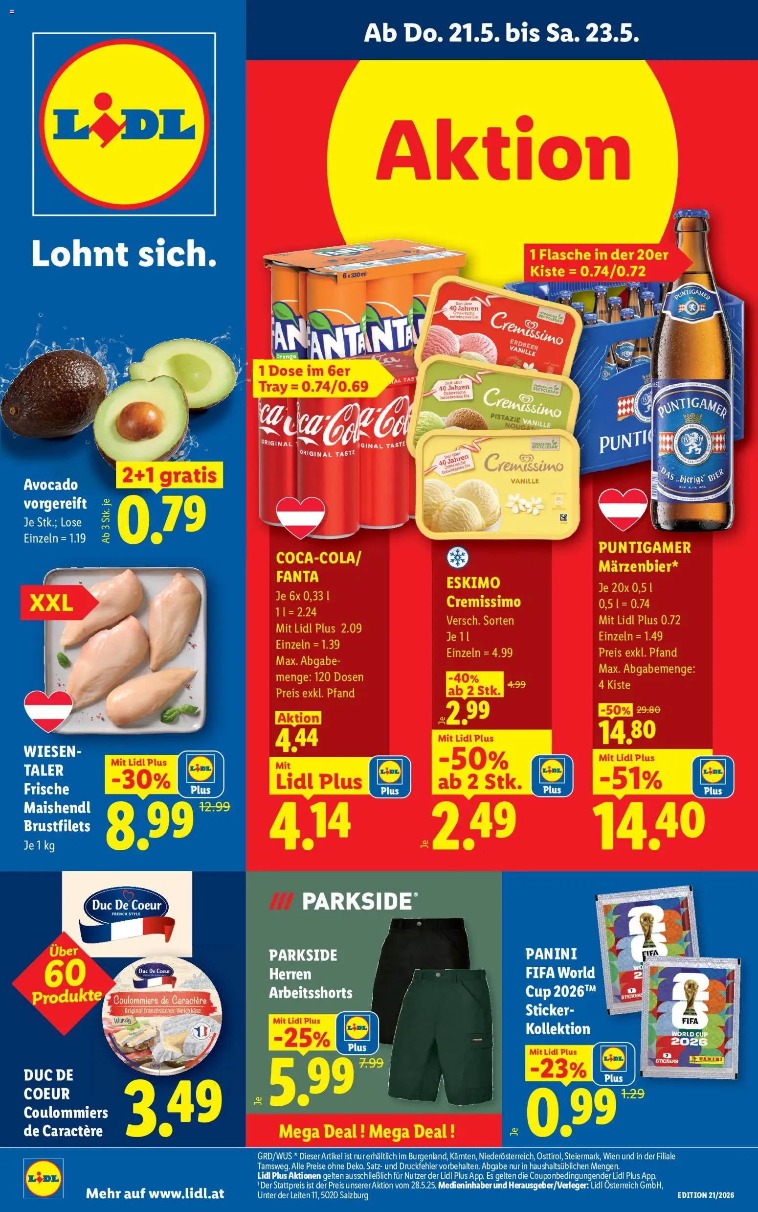 Lidl Flugblatt - Oberpullendorf, Güssing, Oberwart gültig ab 21.05.2026 | Seite: 1 | Produkte: Rizsliszt, Avocado, Bier