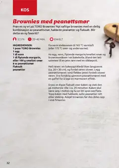 Forhåndsvisning av Brownies med peanøttsmør, Saftige brownies med en deilig kombinasjon av peanøttsmør, hakkede peanøtter og flaksalt. gyldig fra 07.04.2026 | Side: 32 | Produkter: Smør, Вермішель, Topp, Peanøtter