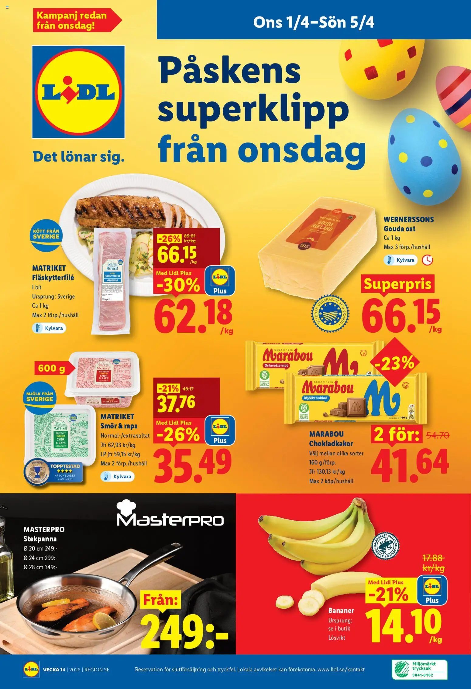 Lidl reklamblad aktuell från 01/04/2026 | Sida: 28 | Produkter: Fläskytterfilé, Mjölk, Bananer, Stekpanna