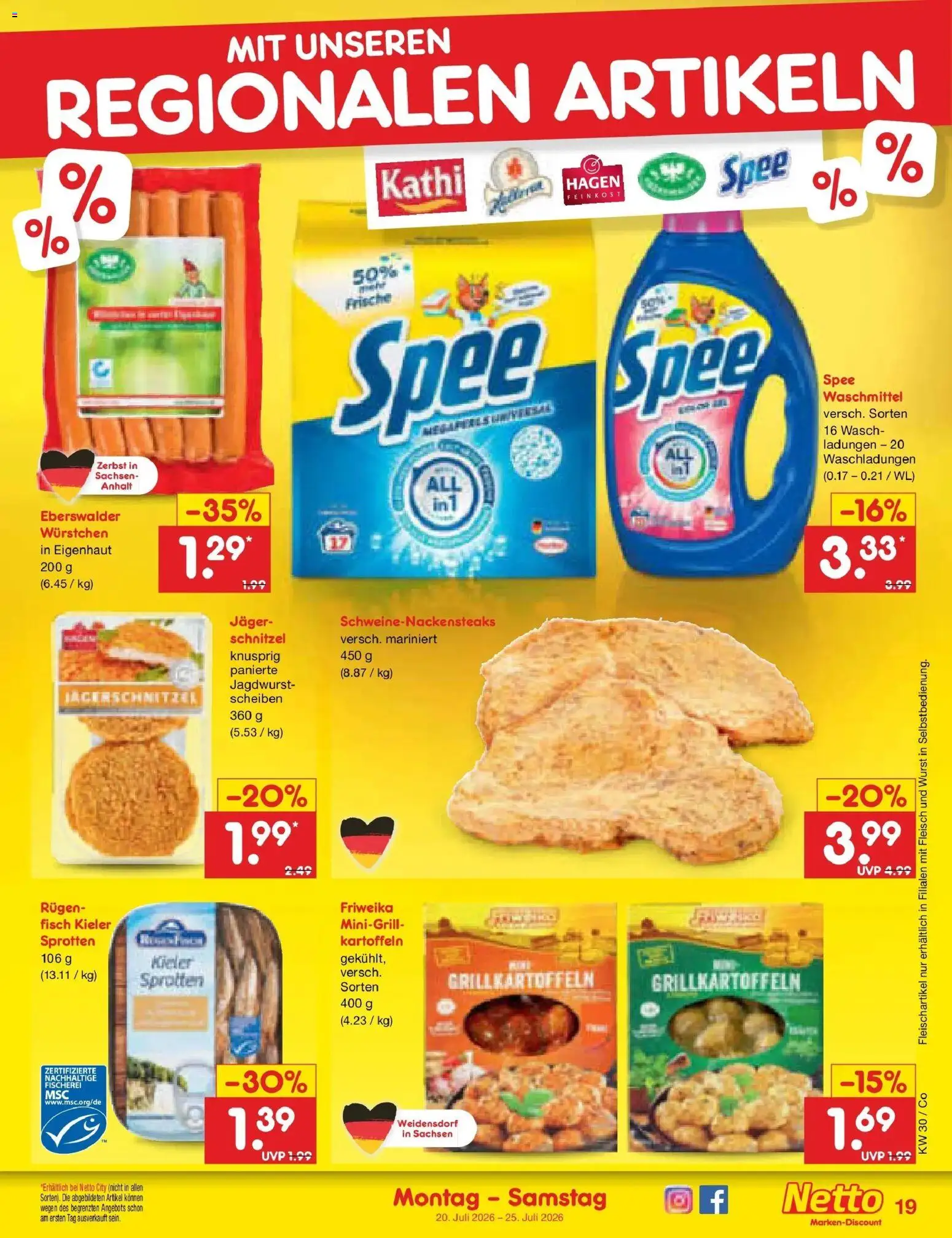 Netto Marken-Discount Prospekt Delitzsch – gültig ab 20.07.2026 | Seite: 31 | Produkte: Schnitzel, Kartoffeln, Wurst, Fleisch