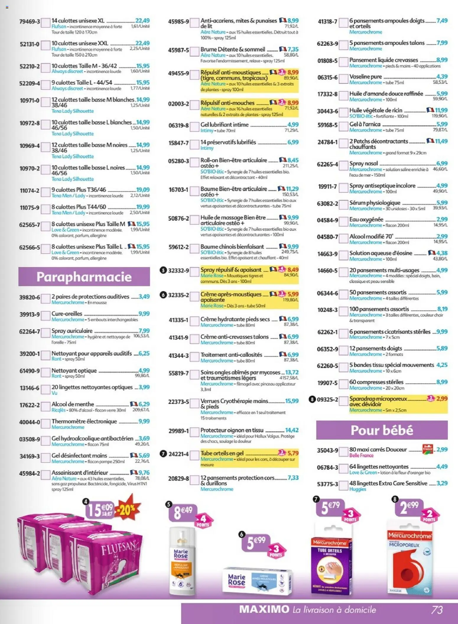 {H1} | Page: 73 | Produits: Lubrifiant intime, Gel hydroalcoolique, Oignon, Huile