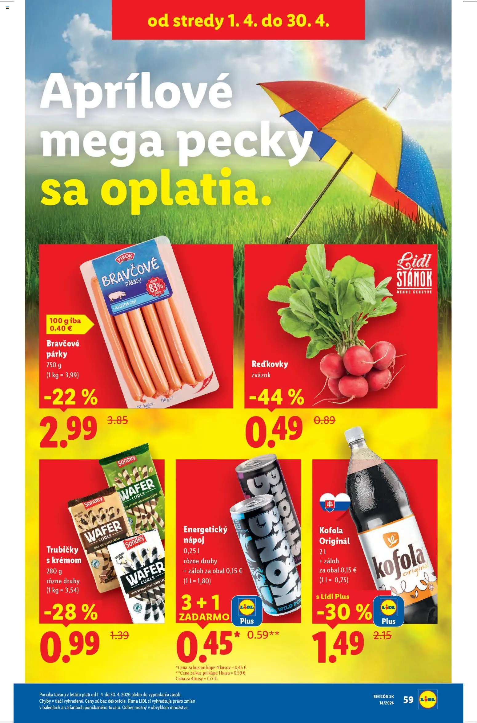 Nové Lidl akcie – leták je platný od 30.03.2026 | Strana: 75 | Produkty: Kofola, Párky, Cola, Energetický nápoj
