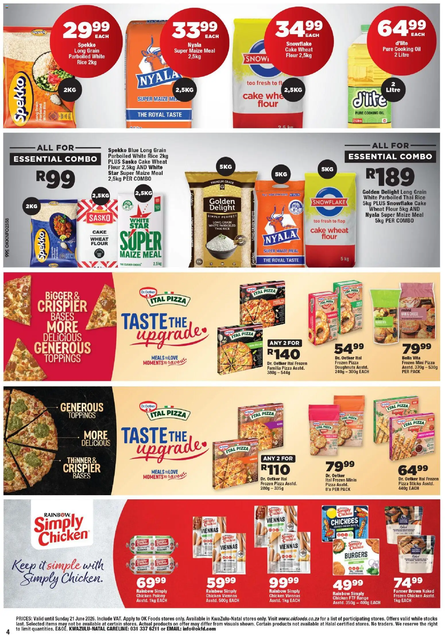 New OK Foods catalogue – valid from 10.06.2026 | Page: 4 | Products: Oil, Polony, Pizza, Burgers