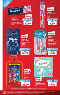 Ofertele Kaufland valabile de la 22.07.2026 | Pagină: 57 | Produse: Gel de duș, Periuță de dinți, Adeziv, Absorbante