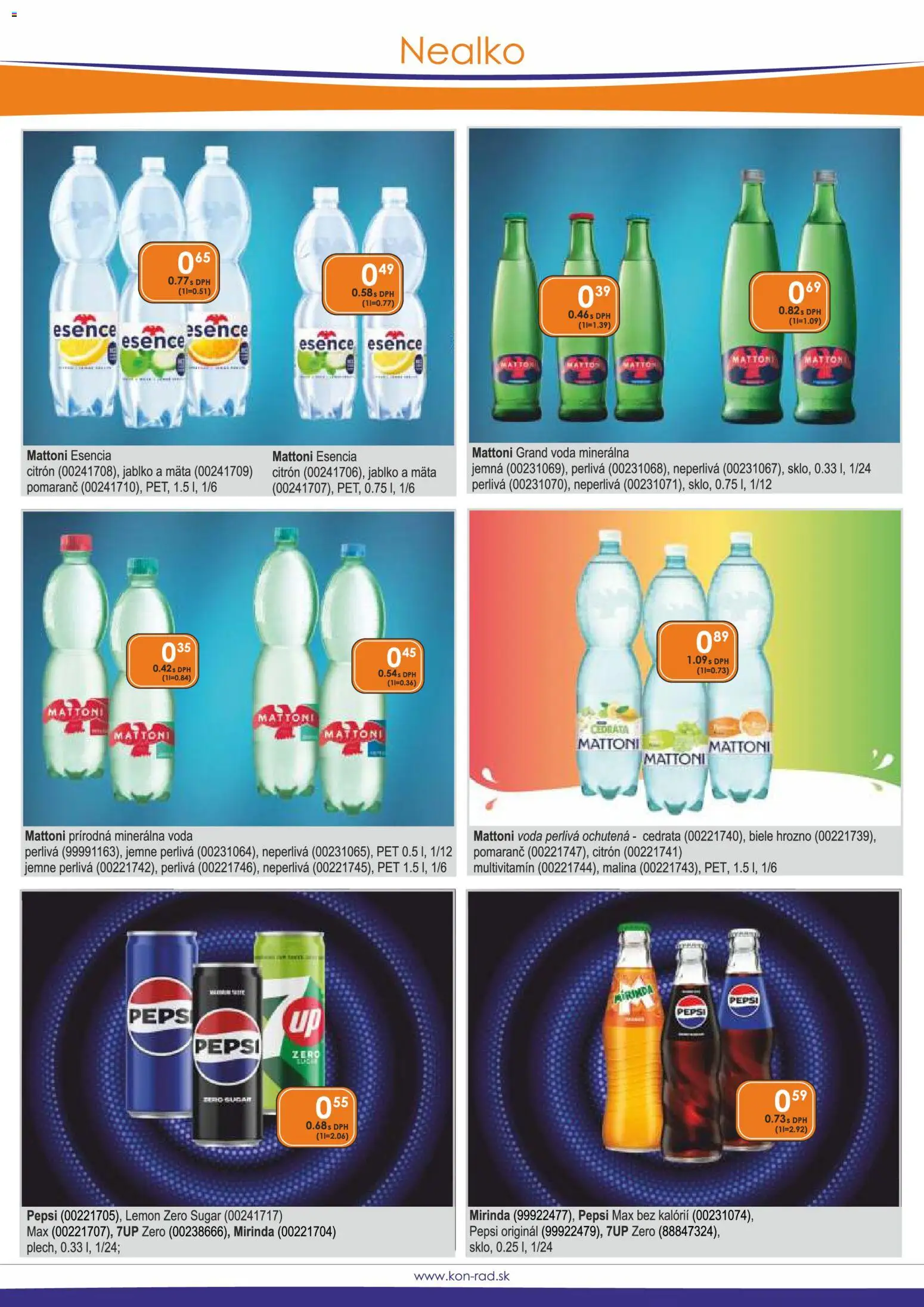 Nové KON - RAD akcie – leták je platný od 01.06.2026 | Strana: 29 | Produkty: Mattoni, Pepsi, Mirinda, Minerálna voda