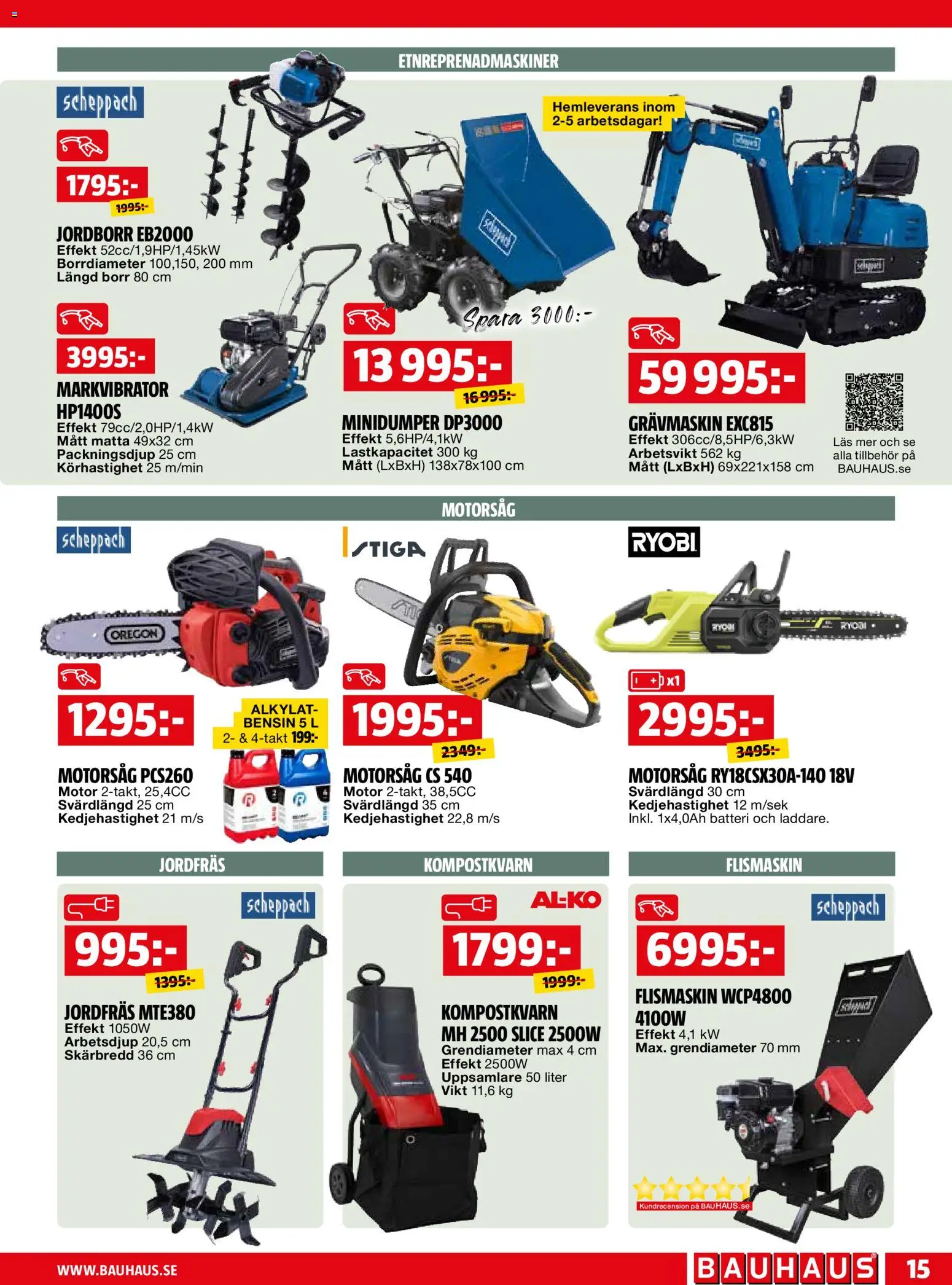 Bauhaus reklamblad aktuell från 01.06.2026 | Sida: 15 | Produkter: Borr, Jordborr, Jordfräs, Matta