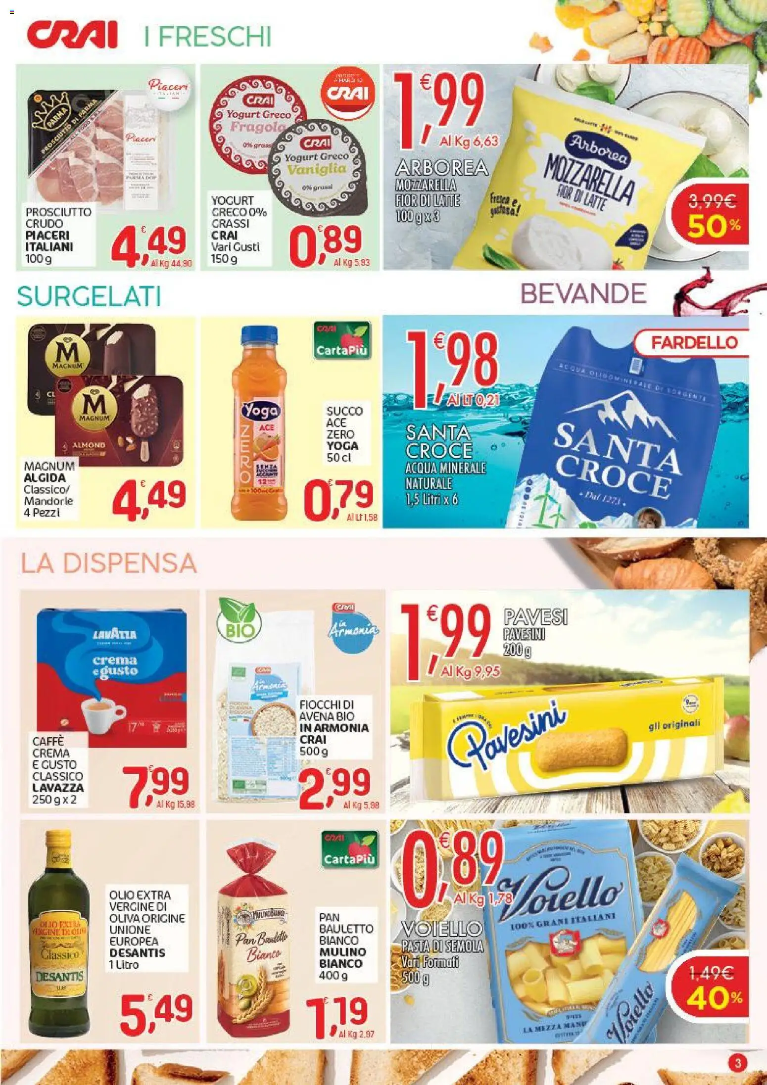 Volantino CRAI del 28.05.2026 | Pagina: 3 | Prodotti: Prosciutto di Parma, Yogurt greco, Caffè, Pasta
