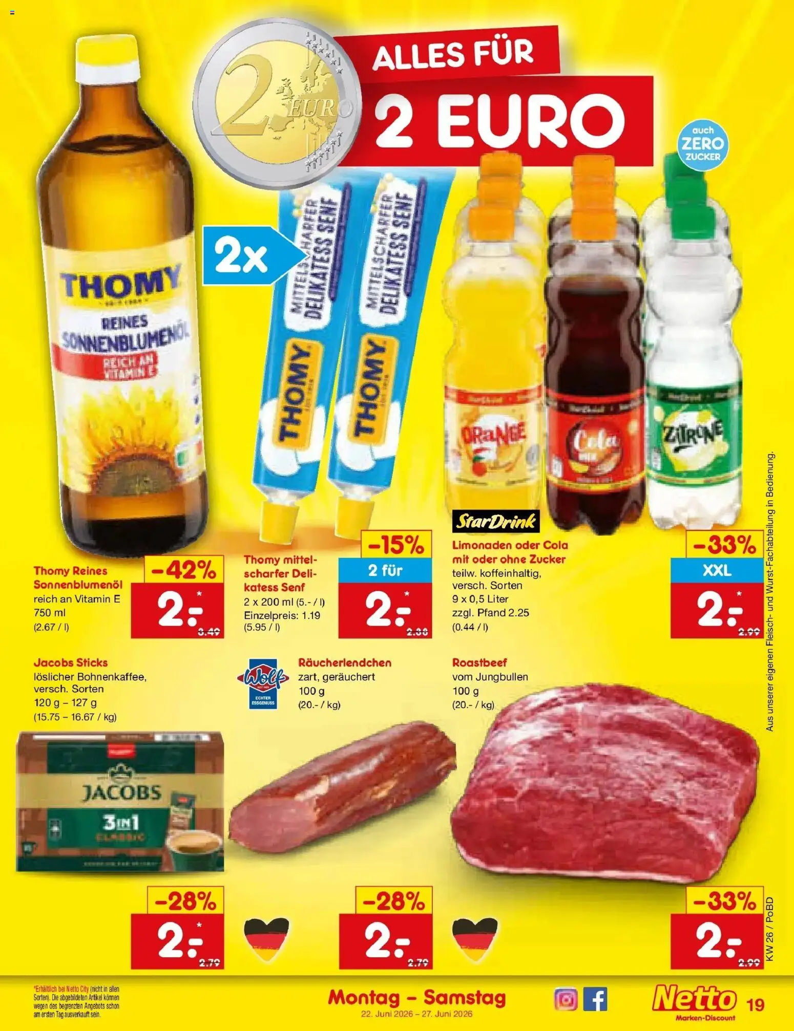 Netto Marken-Discount Prospekt Selb – gültig ab 21.06.2026 | Seite: 27 | Produkte: Sonnenblumenol, Roastbeef, Zucker, Zitrone