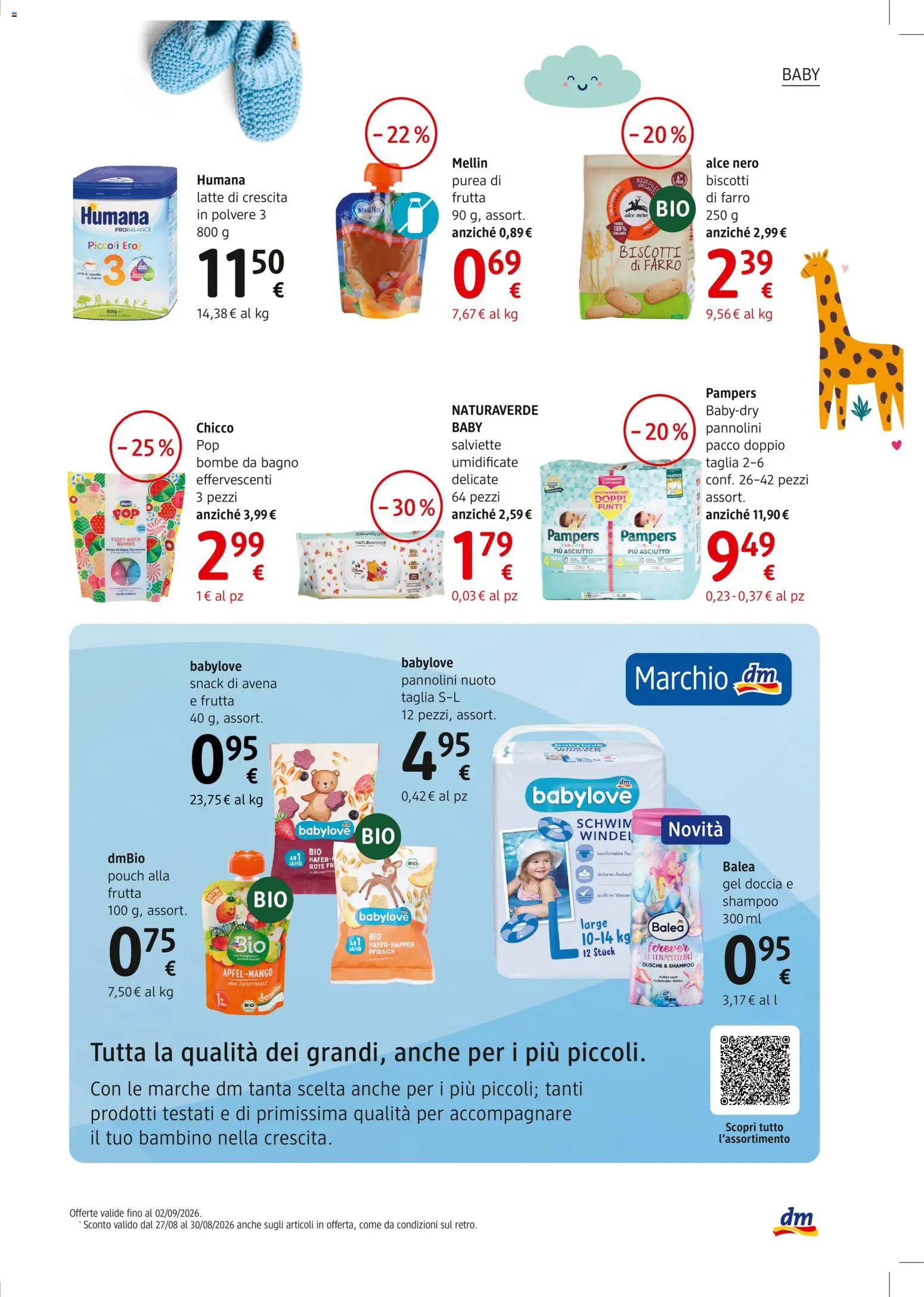 Volantino dm drogerie markt del 27/08/2026 | Pagina: 11 | Prodotti: Shampoo, Pannolini, Purea, Farro
