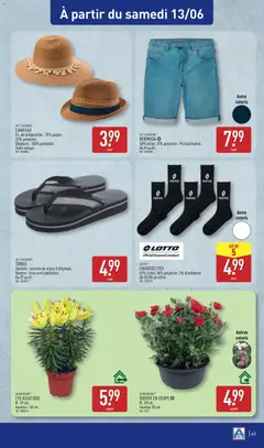 Aldi - Prévisualisation de Aldi catalogue valide à partir de 09.06.2026 | Page: 47 | Produits: Bermuda, Rosier, Tongs, Chapeau