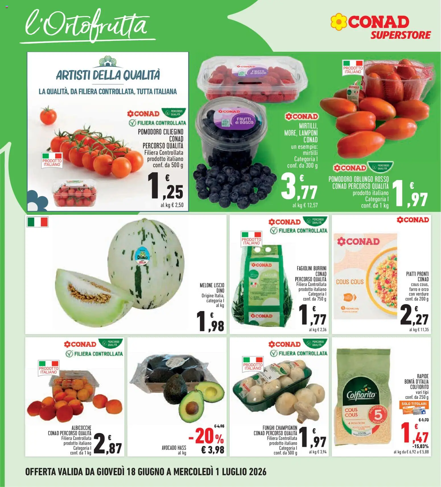 Volantino Conad del 18.06.2026 | Pagina: 10 | Prodotti: Lamponi, Melone, Mirtilli, Cous cous