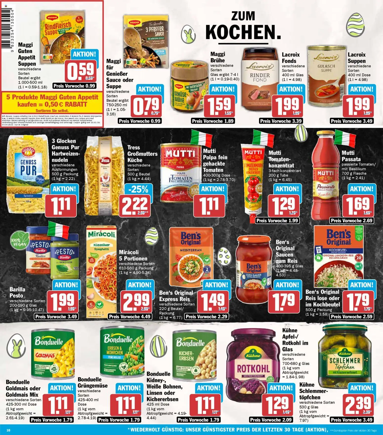 AEZ Prospekt 	 – gültig ab 30.03.2026 | Seite: 10 | Produkte: Barilla pesto, Gemüse, Reis, Nudeln