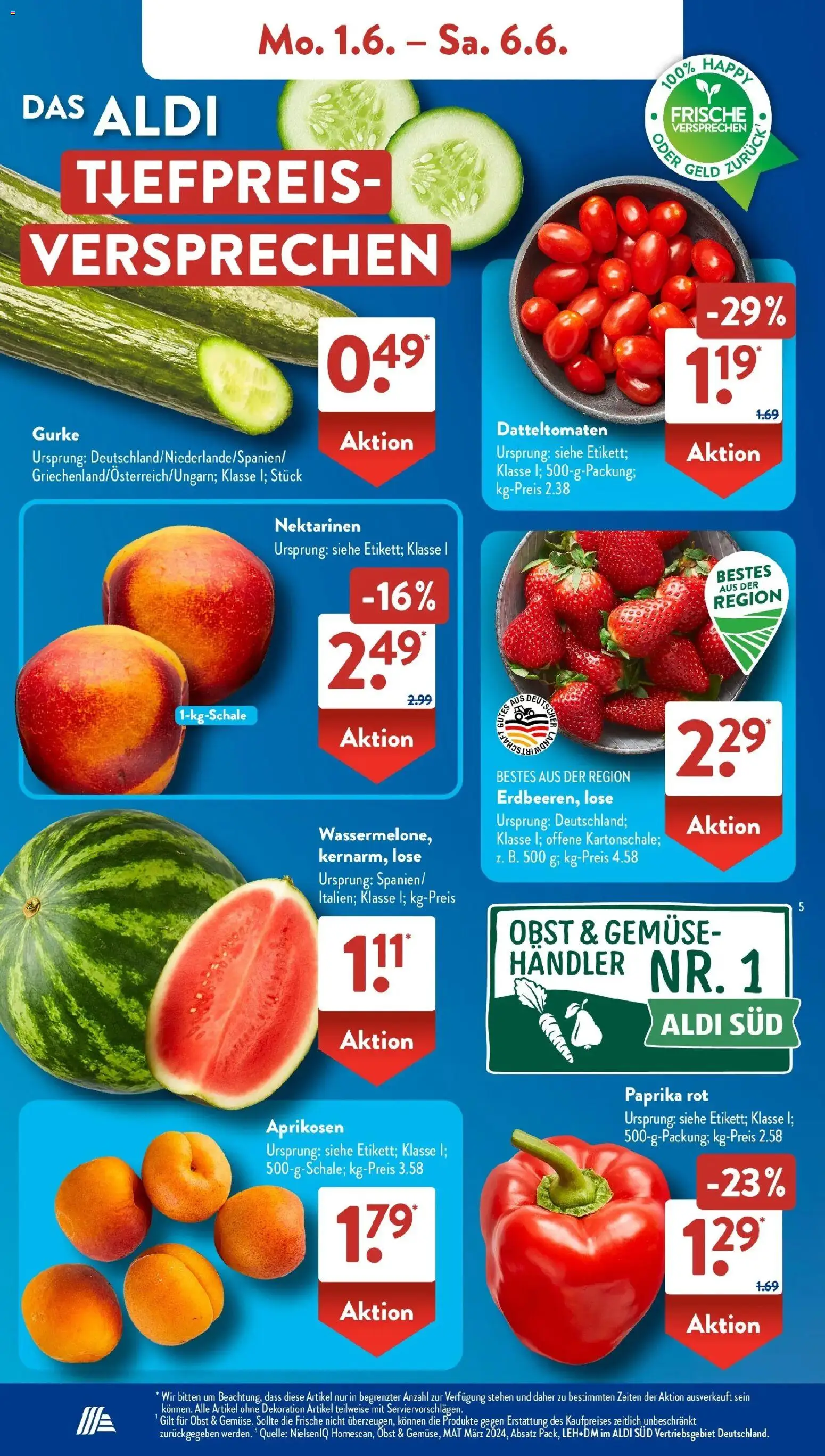 Aldi Süd Wochenangebote – gültig ab 01.06.2026 | Seite: 3 | Produkte: Nektarinen, Paprika rot, Paprika, Obst
