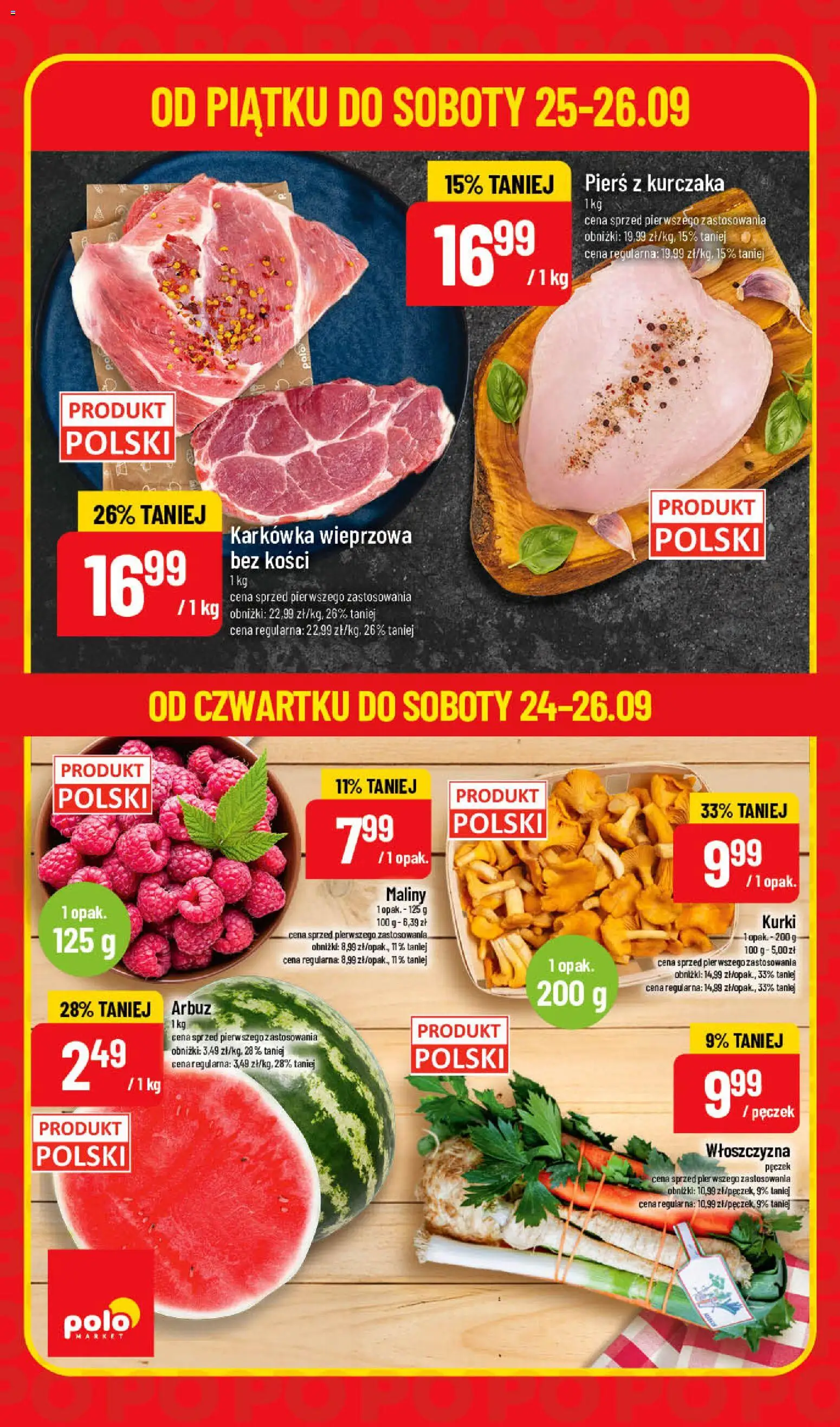 POLOmarket gazetka - Super Hity od 24.09.2026 | Strona: 2 | Produkty: Maliny, Kurki, Karkówka wieprzowa, Włoszczyzna