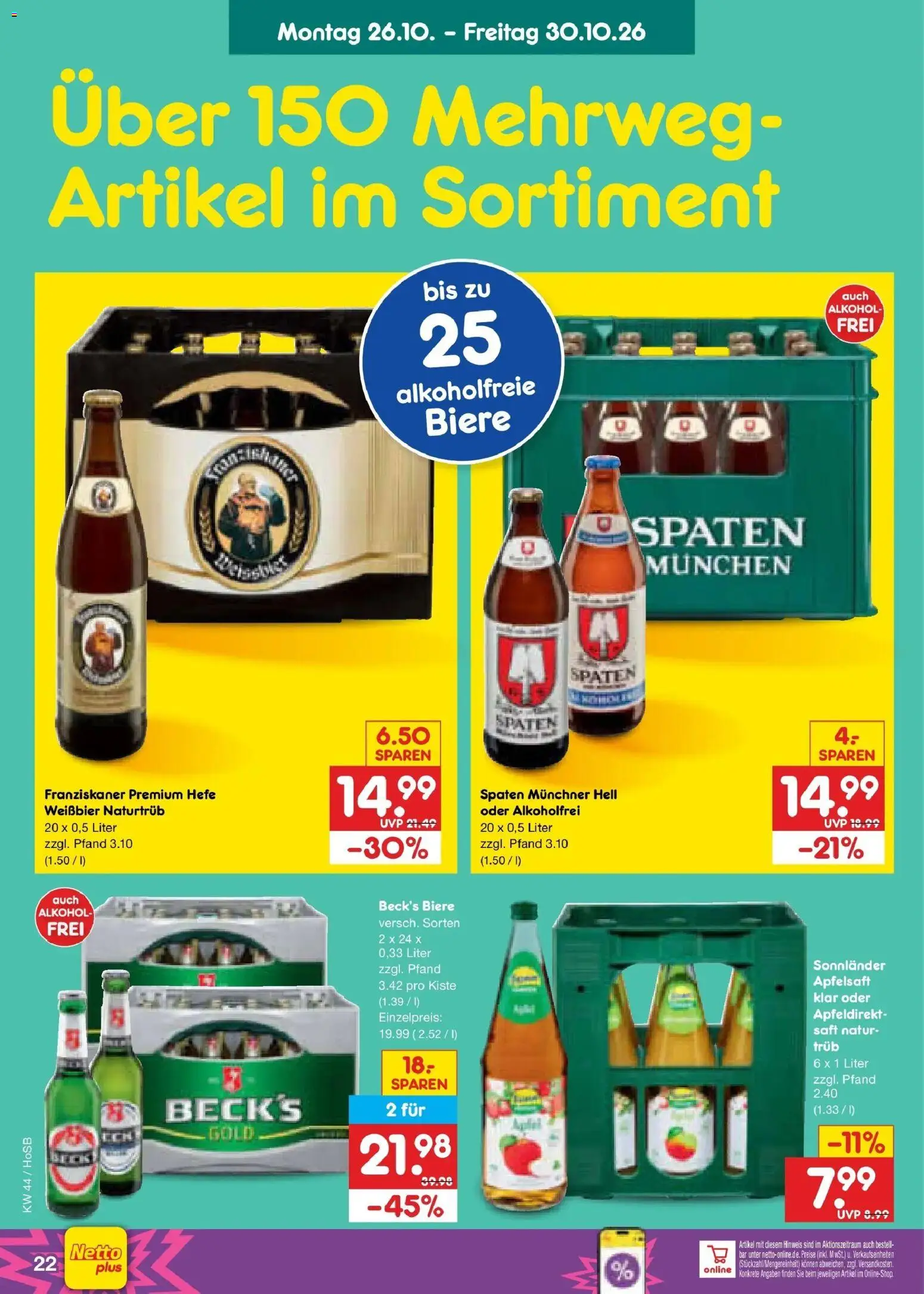 Netto Marken-Discount Prospekt Hannover – gültig ab 26.10.2026 | Seite: 30 | Produkte: Weißbier, Apfelsaft, Hefe weissbier, Saft
