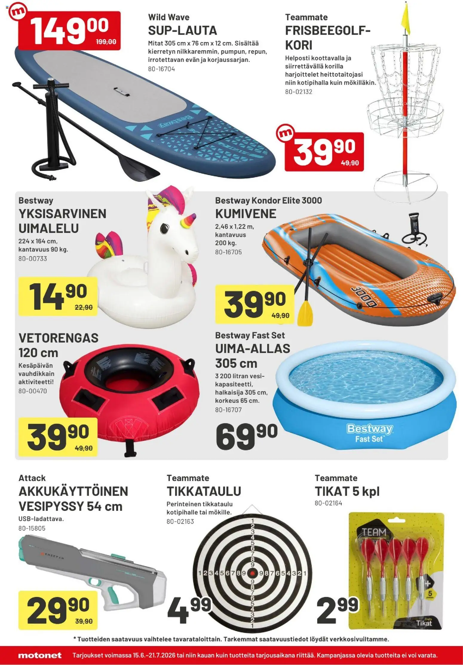Motonet tarjoukset – voimassa 15.06.2026 alkaen | Sivu: 8 | Tuotteet: Vesipyssy, Kori, Voi, Tikat