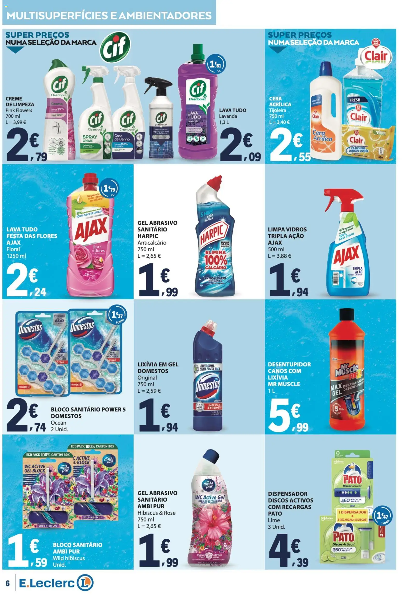 E.Leclerc folheto Especial Limpeza do Lar │ válido de 09.06.2026 | Página: 6 | Produtos: Flores, Cera, Banho, Creme