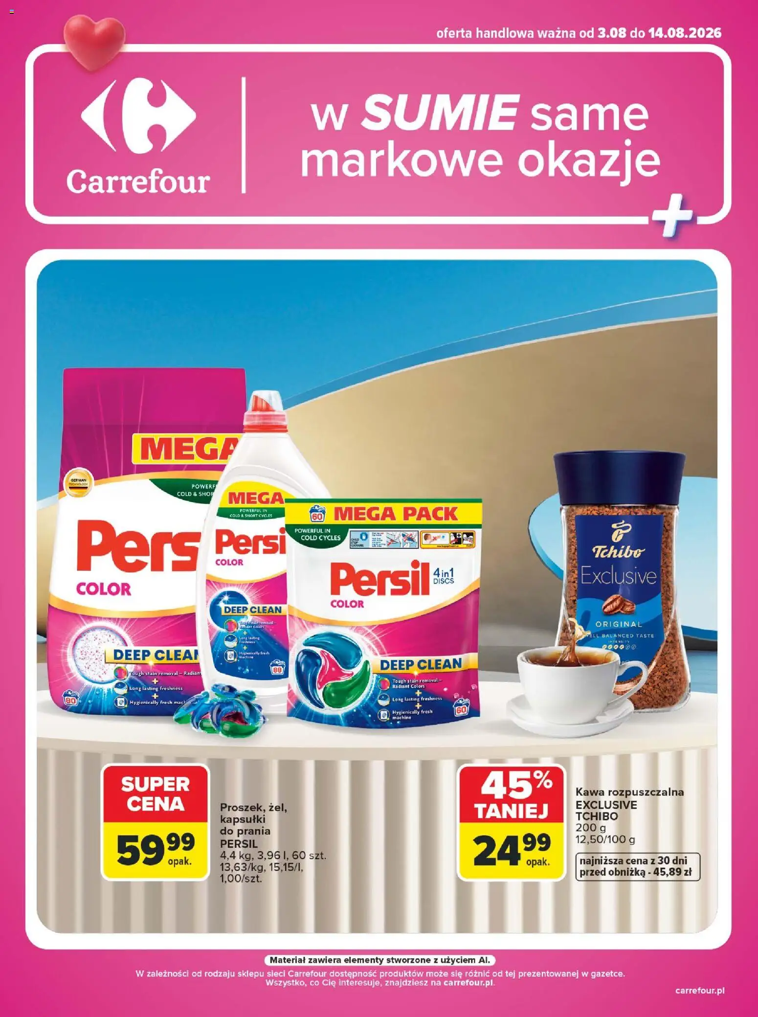 Carrefour gazetka - Same markowe okazje od 03.08.2026 | Strona: 1 | Produkty: Persil, Kawa rozpuszczalna, Tchibo, Kawa