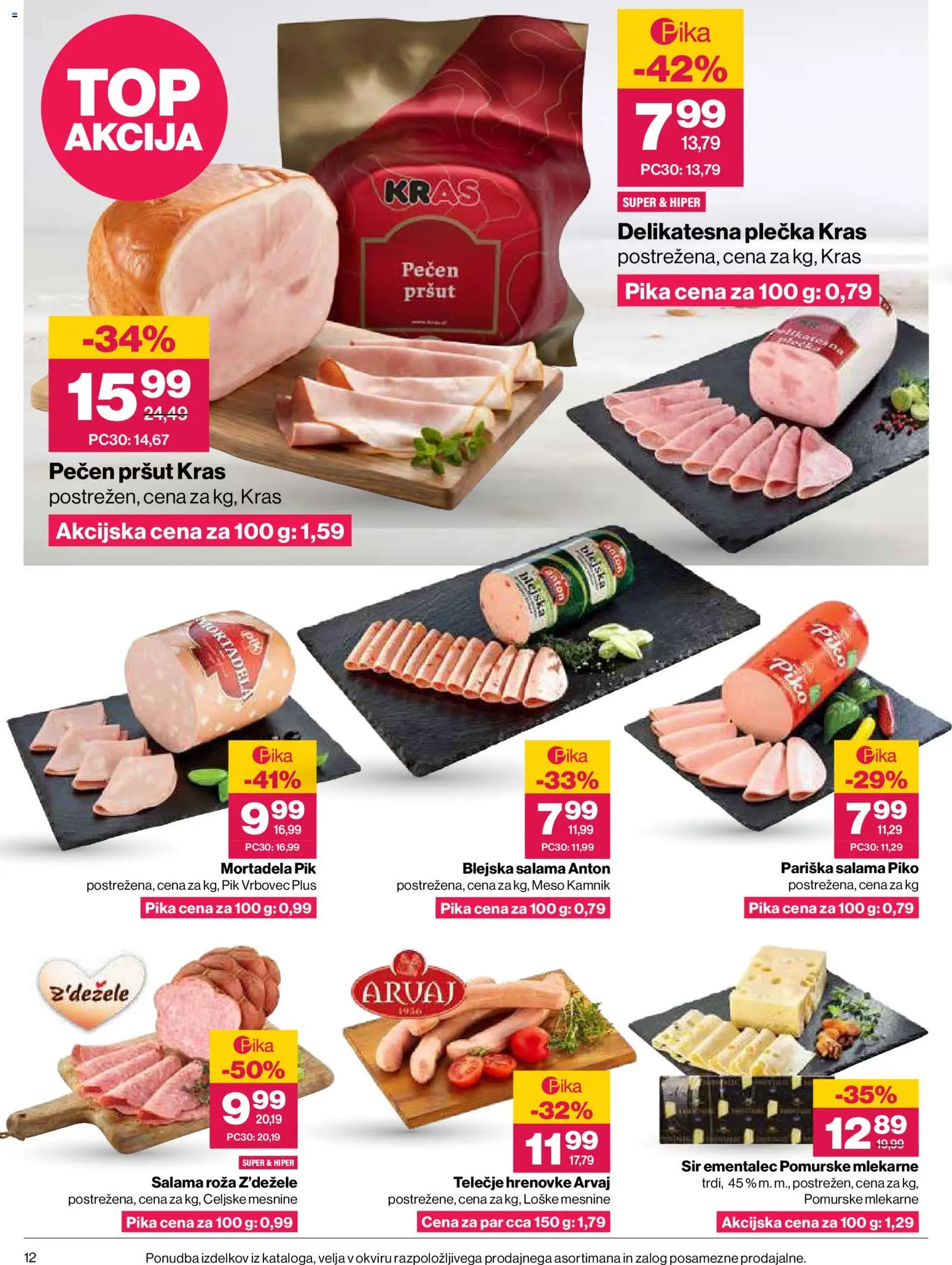 Novi Mercator katalog ponudbe – veljaven od 03.09.2026 | Stran: 12 | Izdelki: Pršut, Mortadela, Sir, Salama