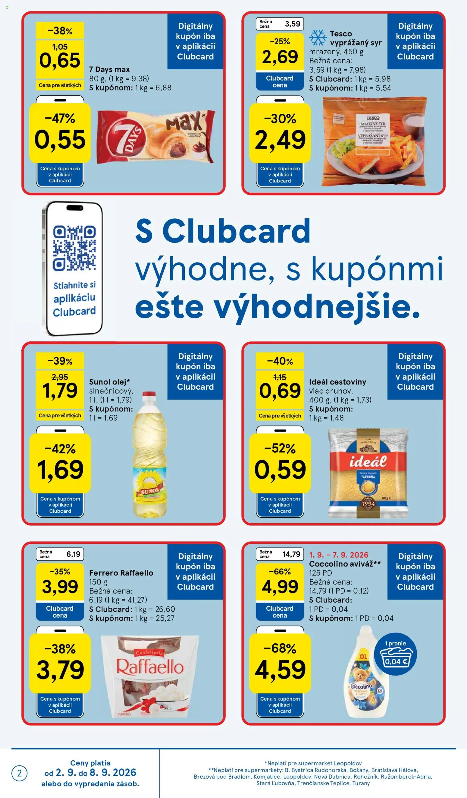 Nové Tesco akcie – leták je platný od 02.09.2026 | Strana: 2 | Produkty: Syr, Aviváž, Vyprážaný syr, Raffaello