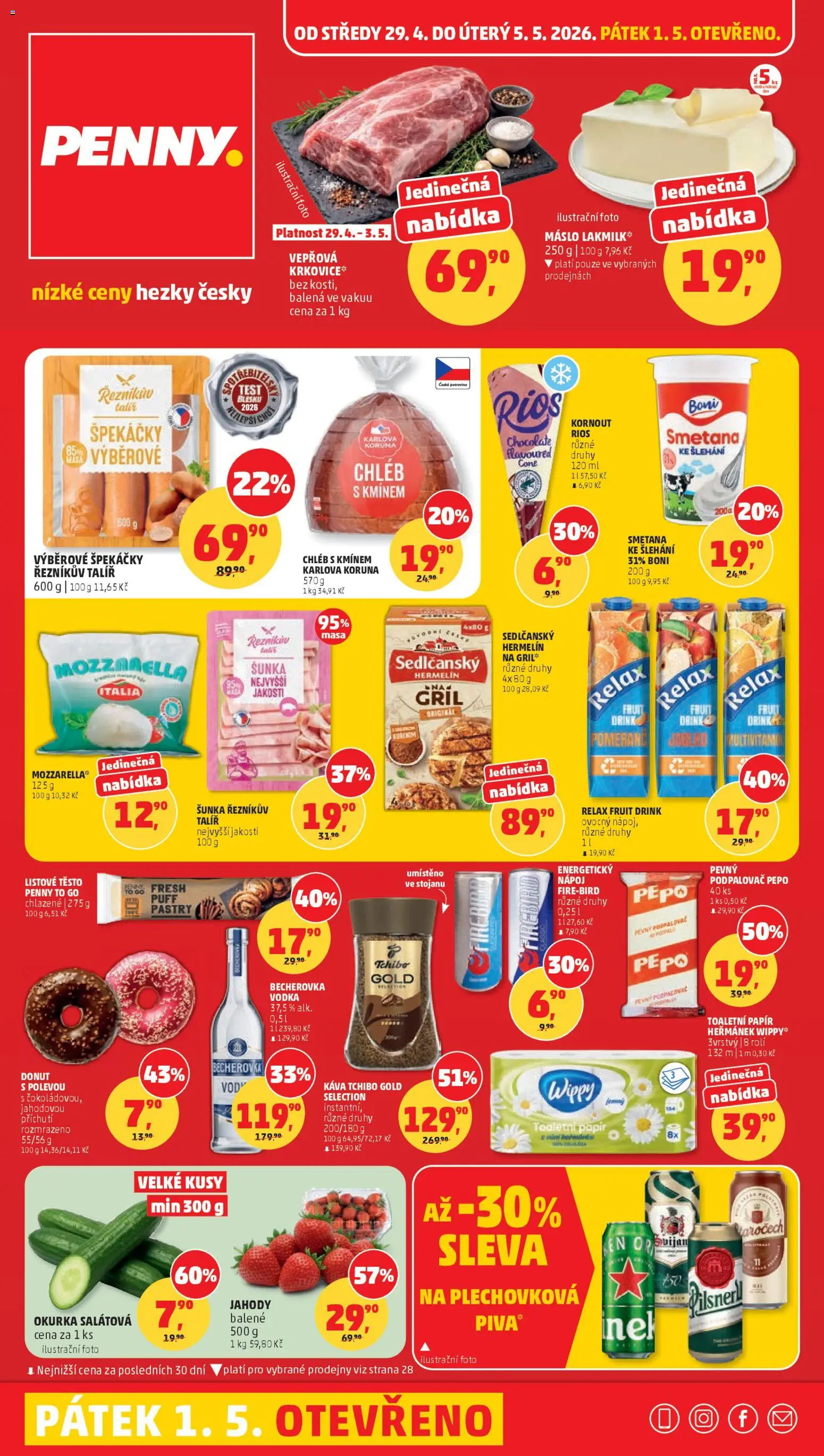 Penny Market leták od 29.04.2026 | Strana: 1 | Produkty: Donut, Máslo, Šunka, Talíř