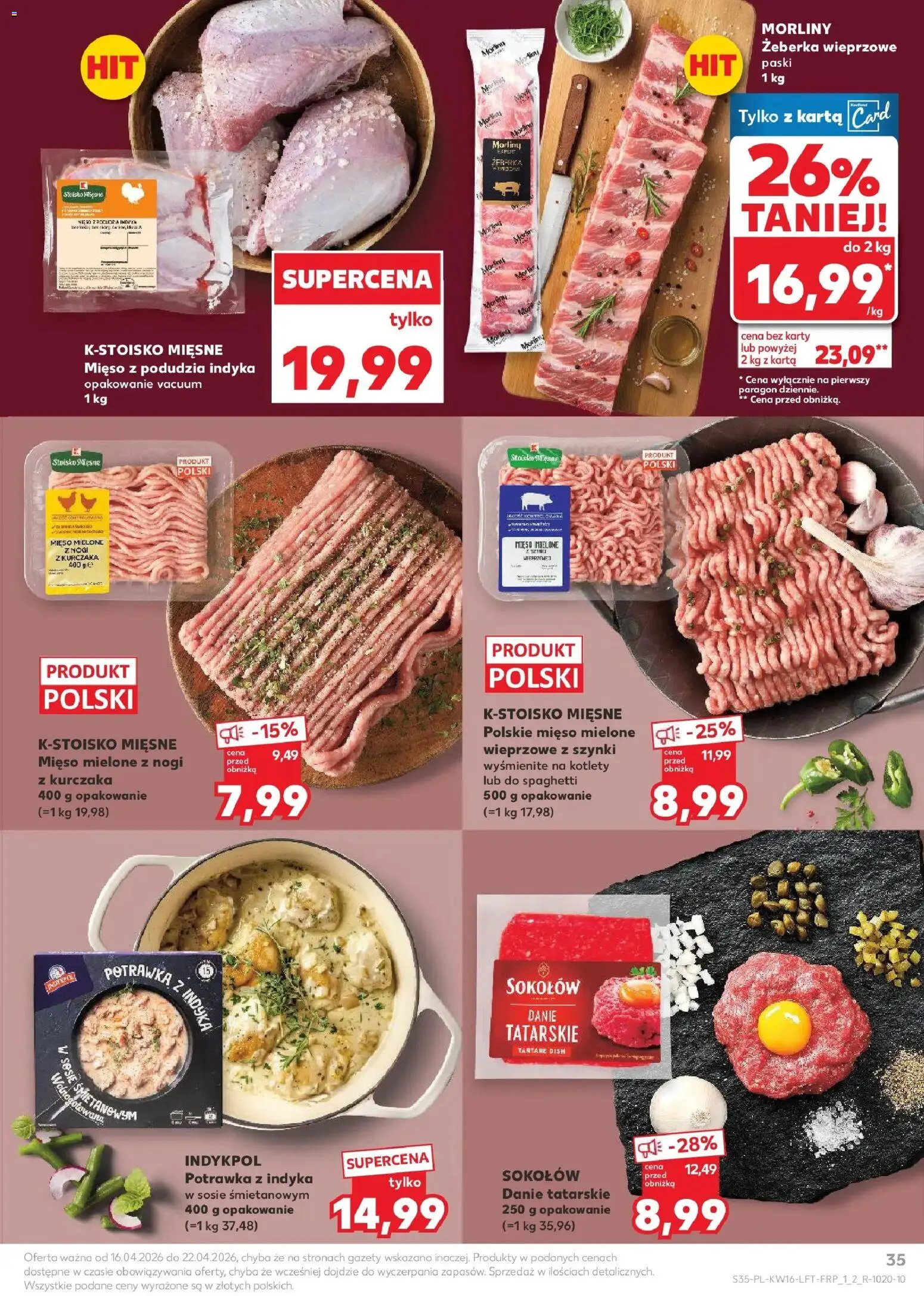 Kaufland gazetka od 16.04.2026 | Strona: 35 | Produkty: Karta, Mięso, Mięso mielone, Kotlety
