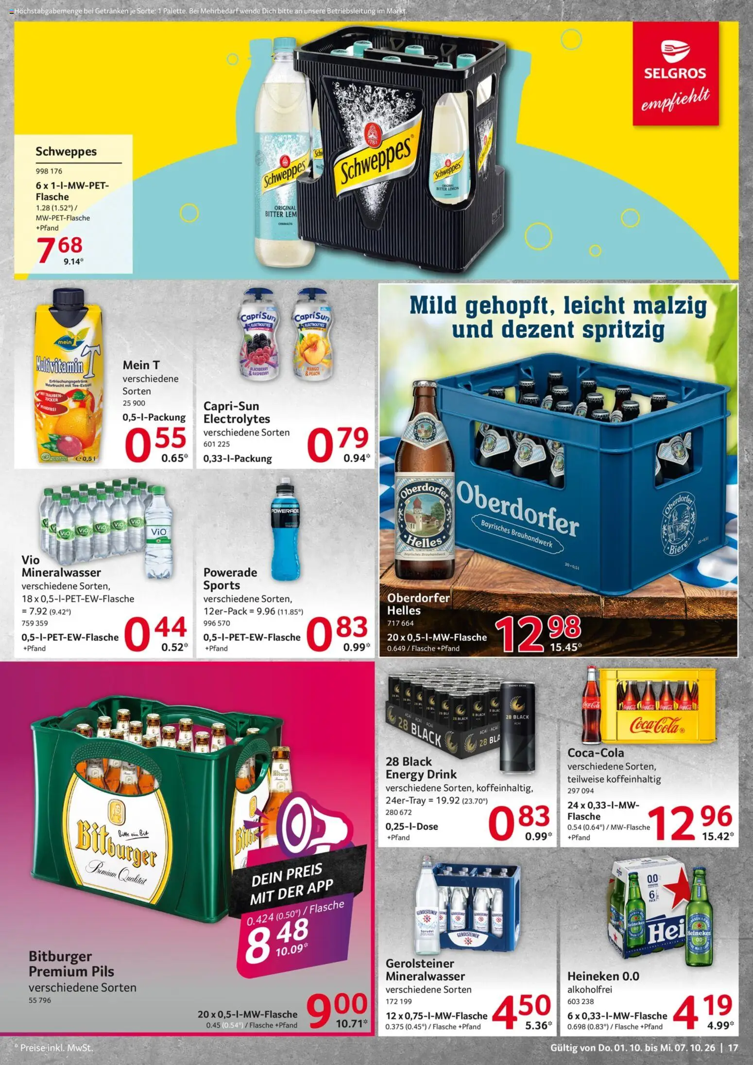 Selgros Prospekt – gültig ab 01.10.2026 | Seite: 17 | Produkte: Bitburger, Energy, Mineralwasser, Powerade