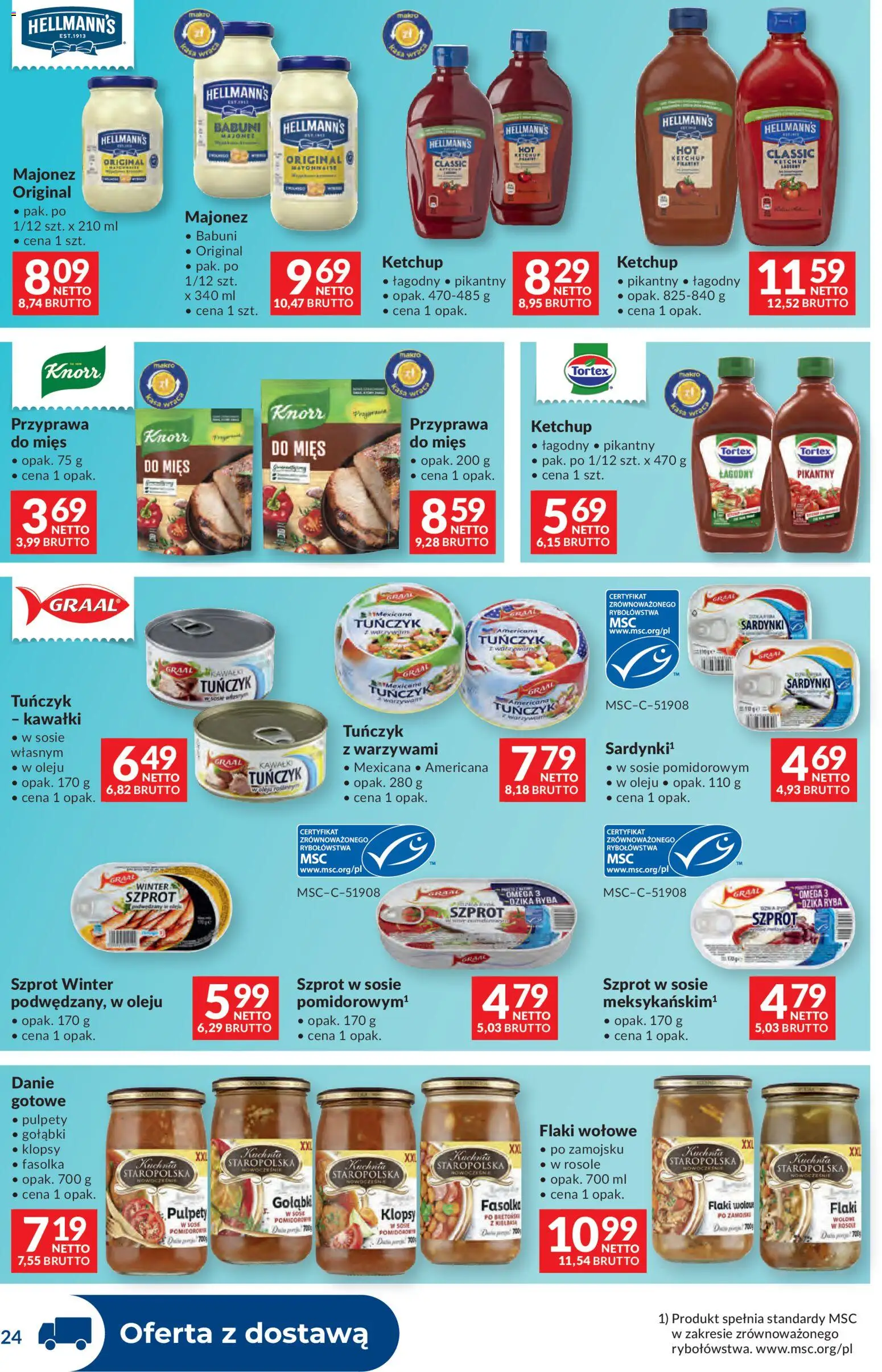 Makro gazetka - Dystrybucja do sklepów od 12.05.2026 | Strona: 24 | Produkty: Kiełbasa, Ketchup, Flaki wołowe, Majonez