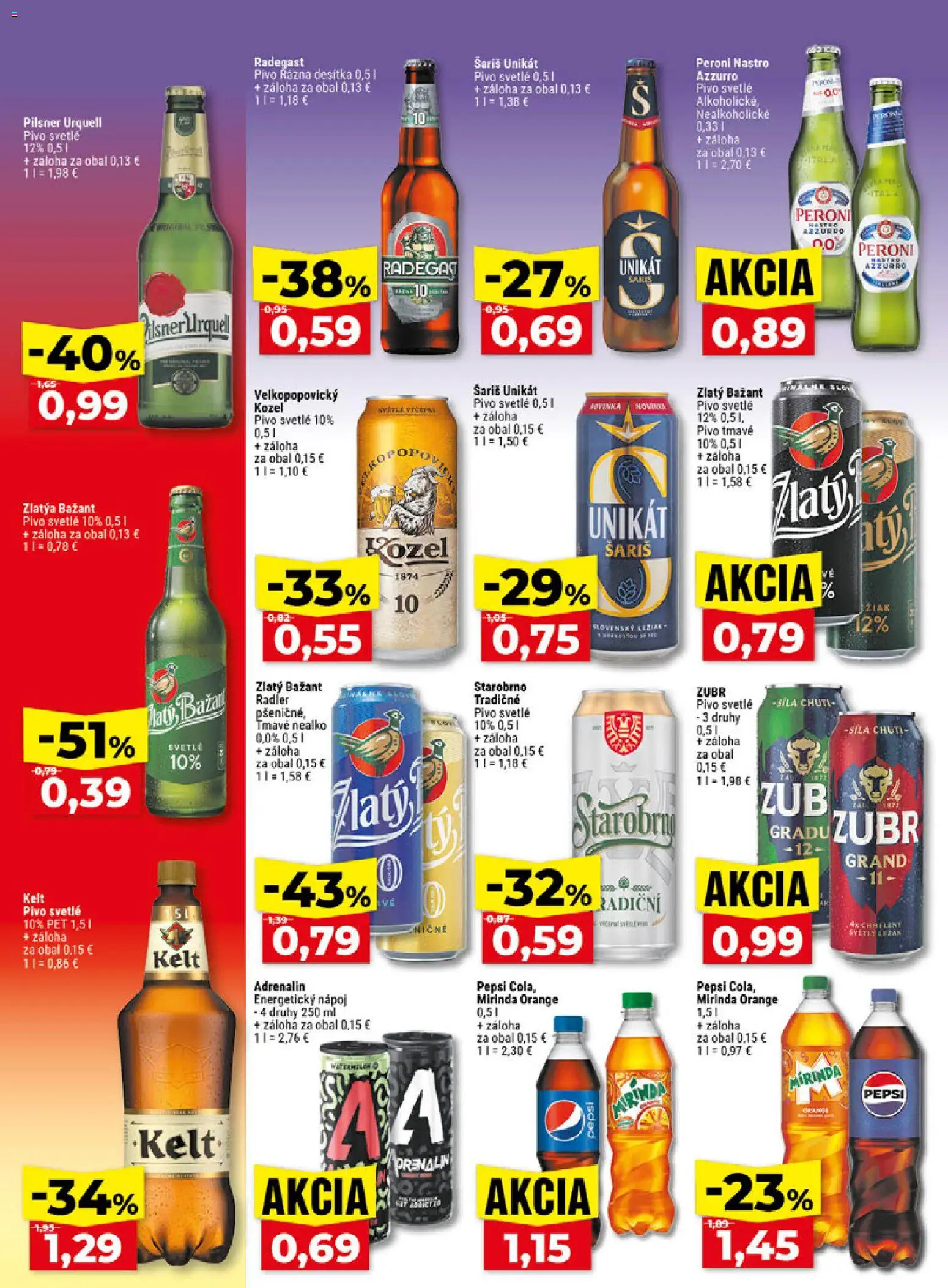 Nové Klas akcie – leták je platný od 24.08.2026 | Strana: 23 | Produkty: Pilsner Urquell, Šariš, Mirinda, Nealkoholické pivo
