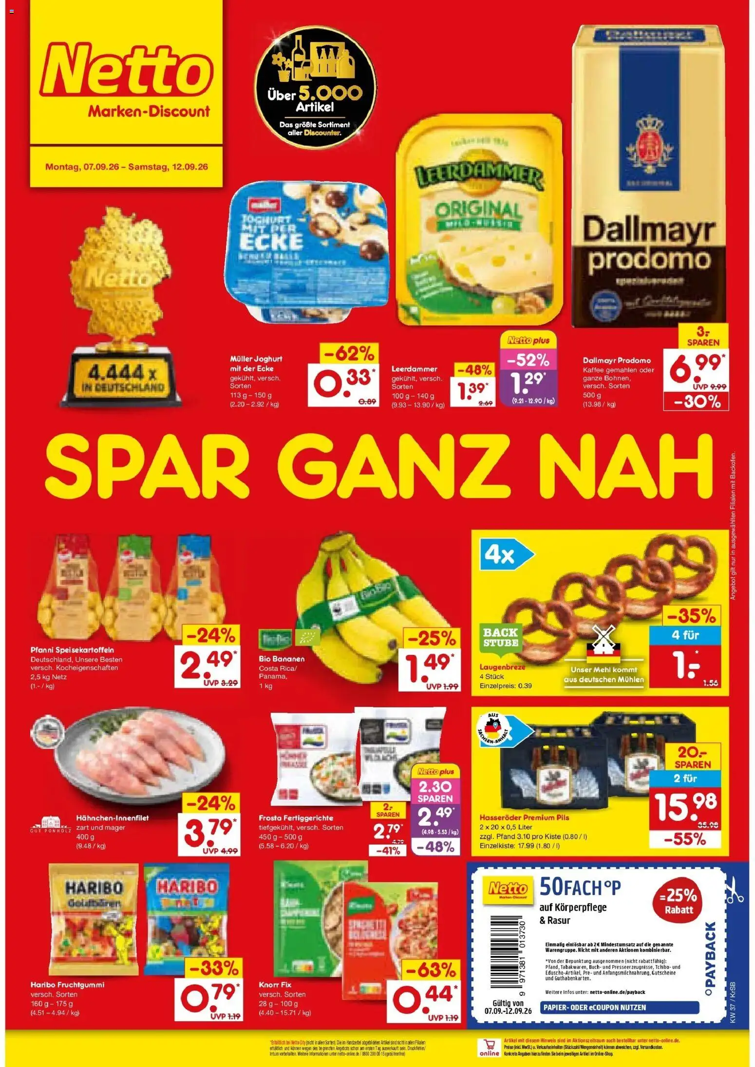Netto Marken-Discount Prospekt Baesweiler – gültig ab 07.09.2026 | Seite: 1 | Produkte: Knorr fix, Bananen, Frosta, Dallmayr prodomo