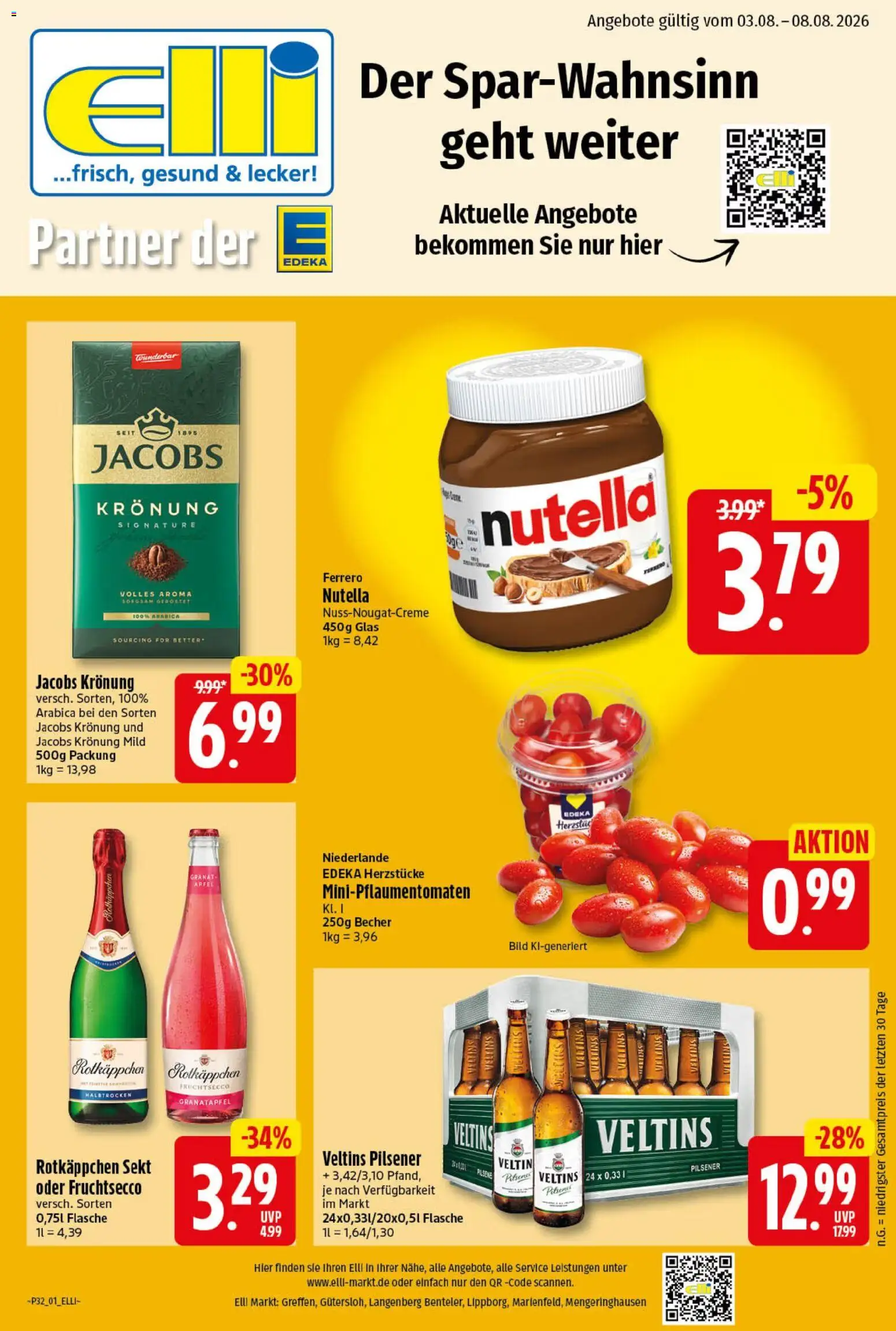 Elli Markt Prospekt Langenberg – gültig ab 03.08.2026 | Seite: 1 | Produkte: Rotkappchen sekt, Äpfel, Fruchtsecco, Veltins