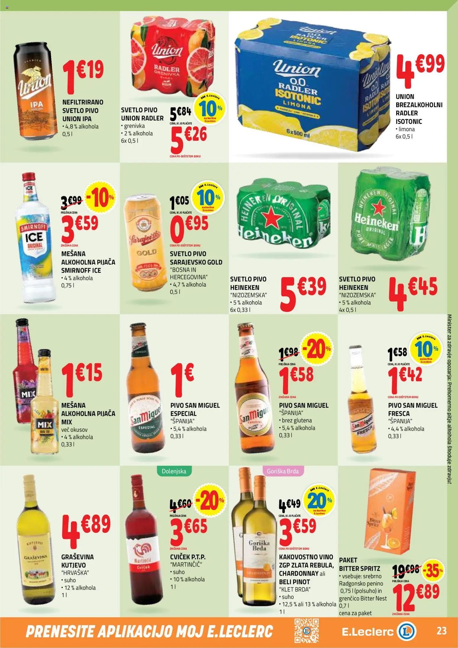 Novi E.leclerc katalog ponudbe – veljaven od 26.08.2026 | Stran: 23 | Izdelki: Heineken, Radler, Vino, Limona