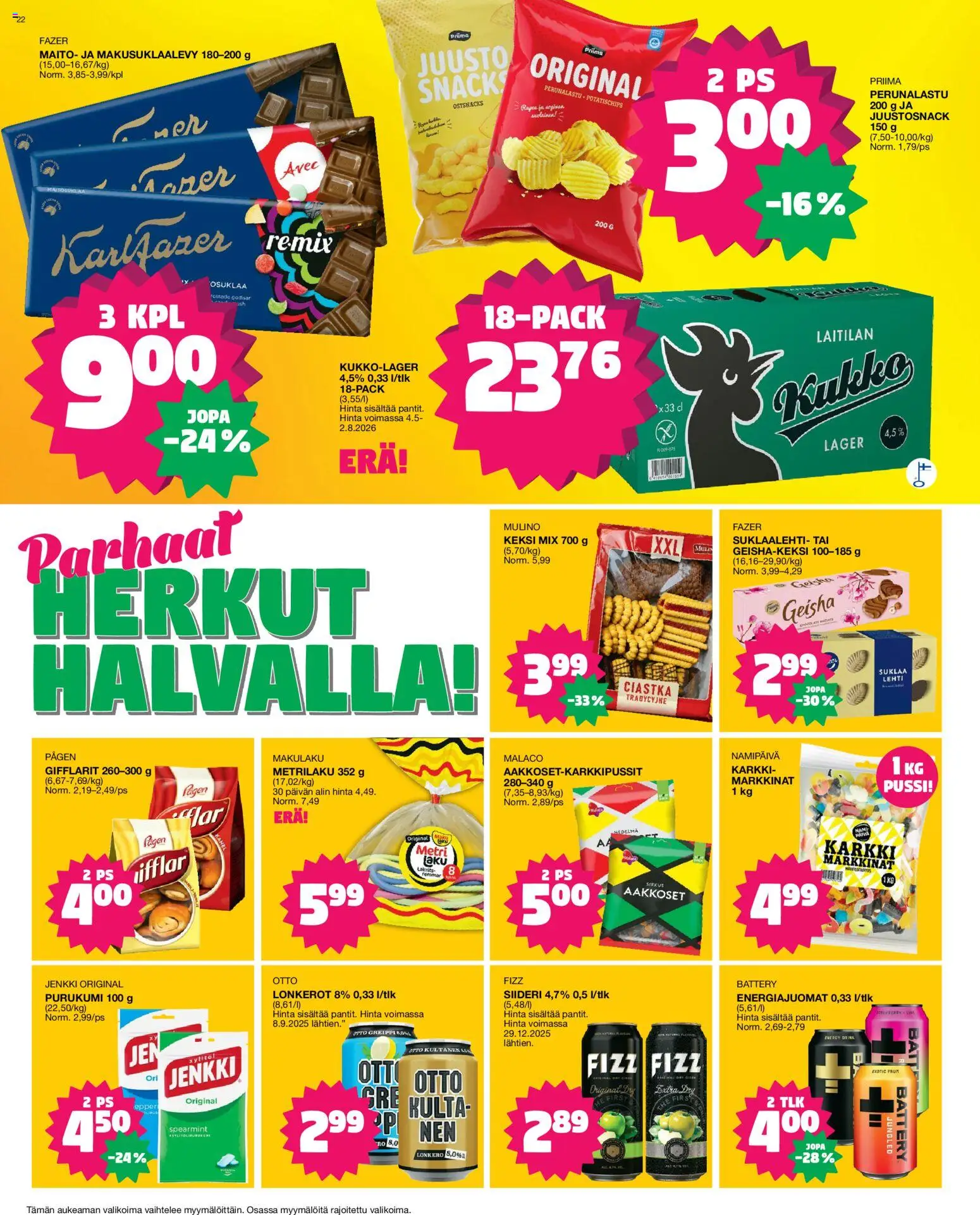 Tokmanni tarjoukset – voimassa 18.05.2026 alkaen | Sivu: 22 | Tuotteet: Siideri, Juusto, Greippi, Purukumi