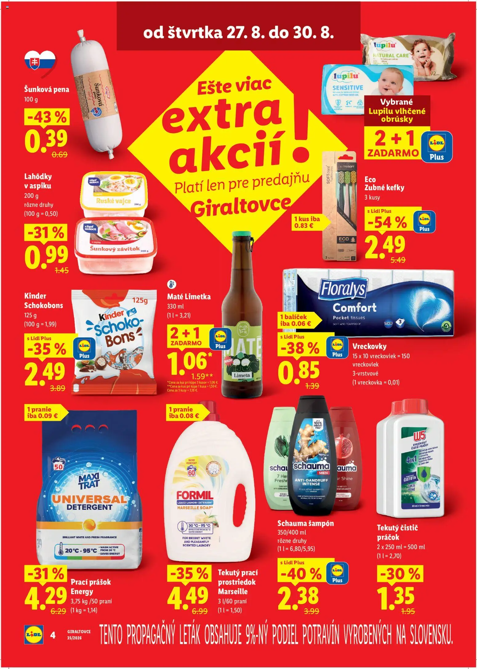 Nové Lidl akcie – leták je platný od 27.08.2026 | Strana: 4 | Produkty: Práčky, Kinder, Vreckovky