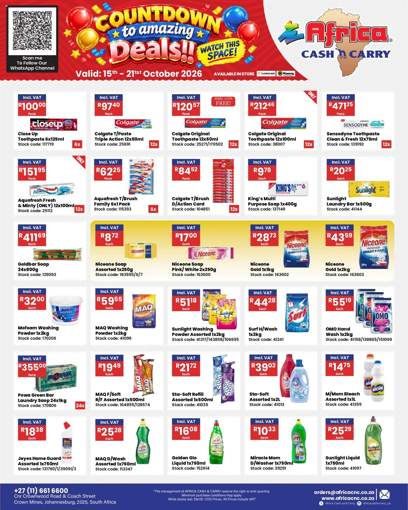New Africa Cash & Carry catalogue – valid from 15/10/2026 | Page: 16 | Products: Watch, Bleach, Soap, Washing powder