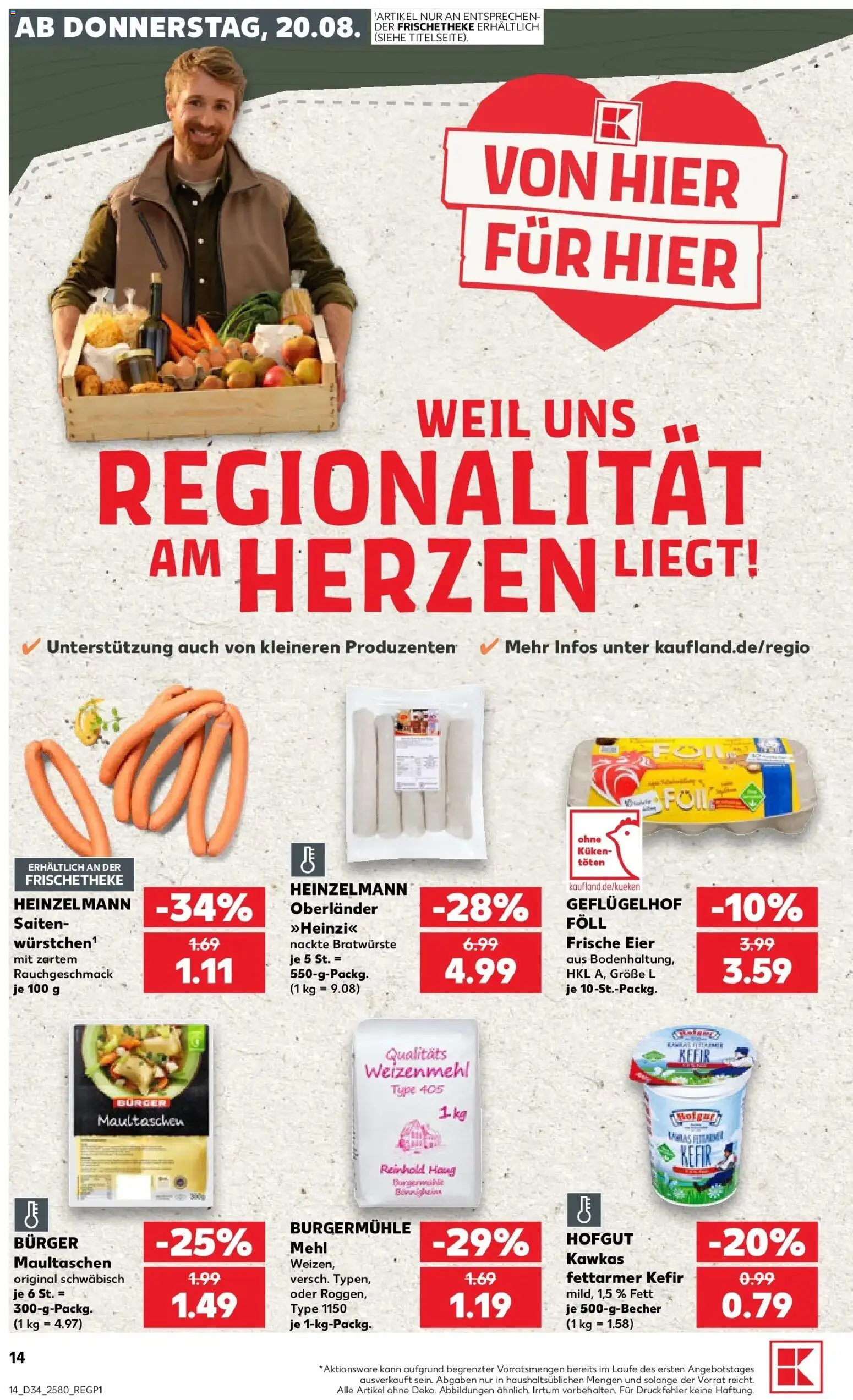 Prospekt Kaufland ab 20.08.2026 » Angebote Online zum Blättern | Seite: 14 | Produkte: Mehl, Burger, Weizenmehl, Maultaschen