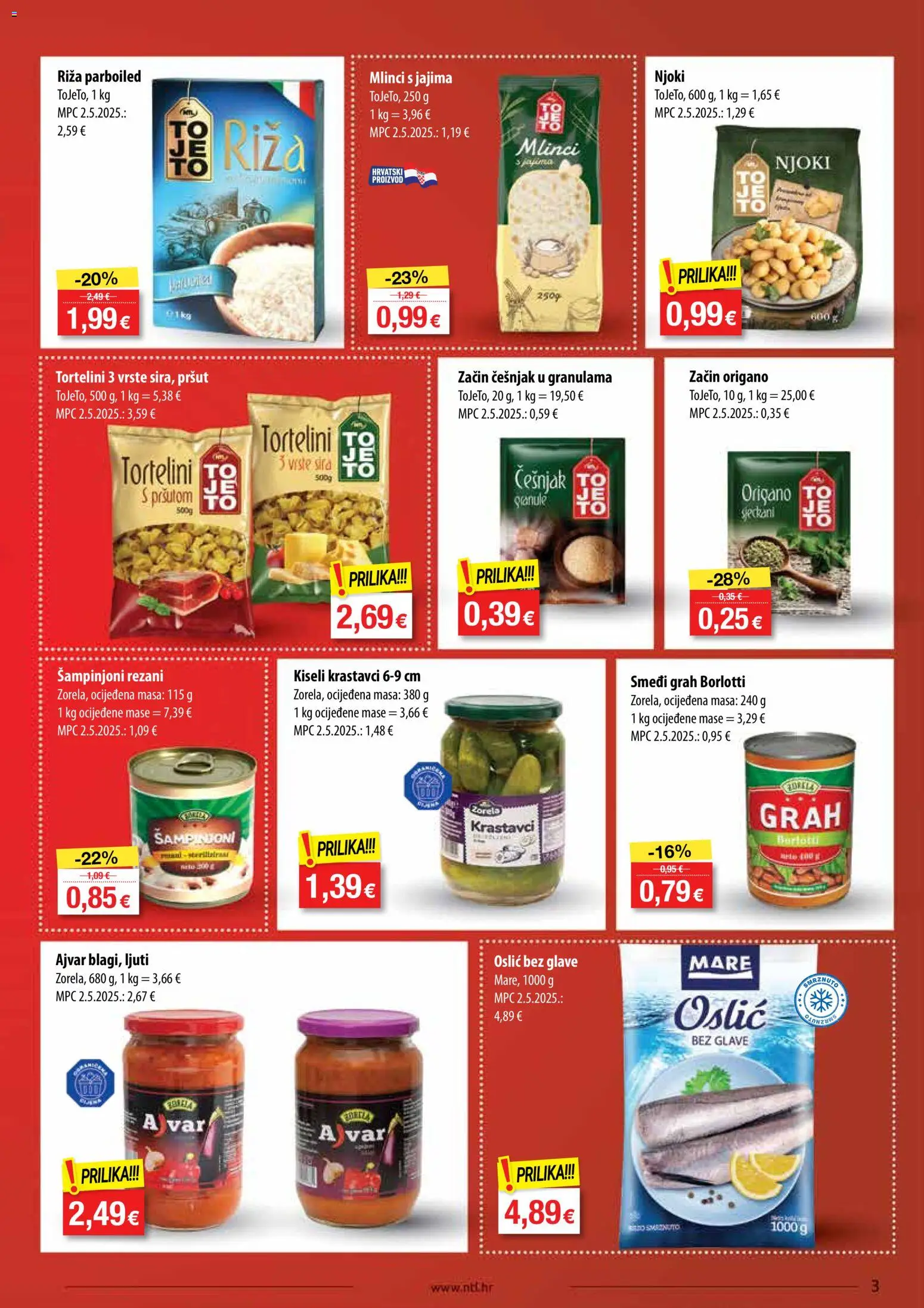 NTL katalog | vrijedi od 03.06.2026 | Stranica: 3 | Proizvodi: Riža, Šampinjoni, Oslić, Kiseli krastavci