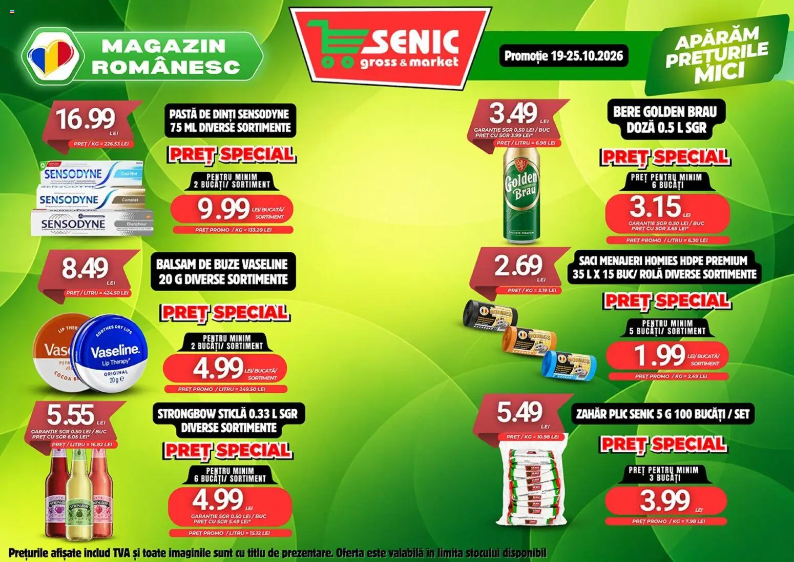 Noul catalog Senic – valabil de la 19.10.2026 | Pagină: 3 | Produse: Saci menajeri, Mici, Bere, Zahăr
