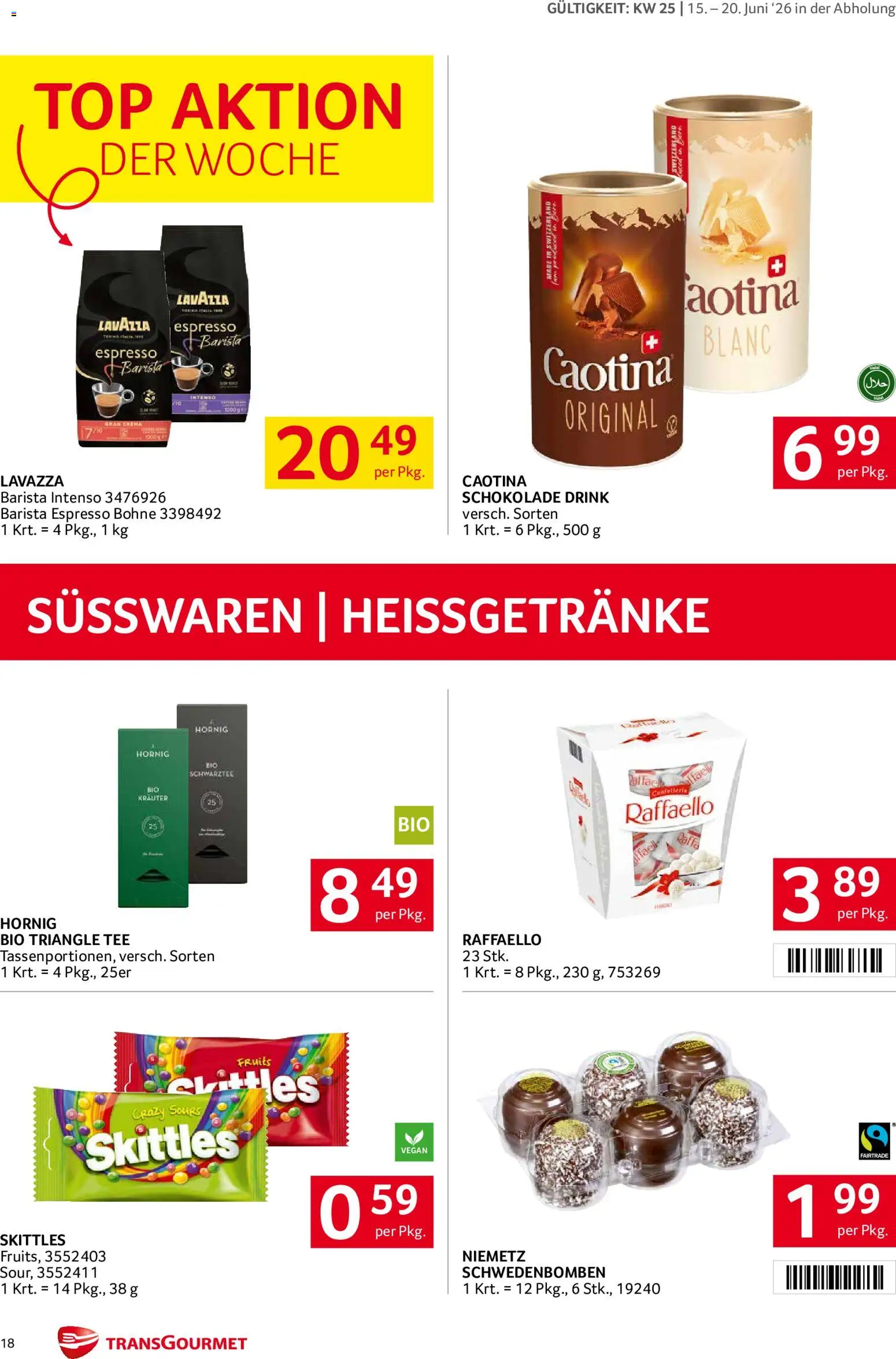 Transgourmet Flugblatt gültig ab 15.06.2026 | Seite: 18 | Produkte: Schokolade, Tee