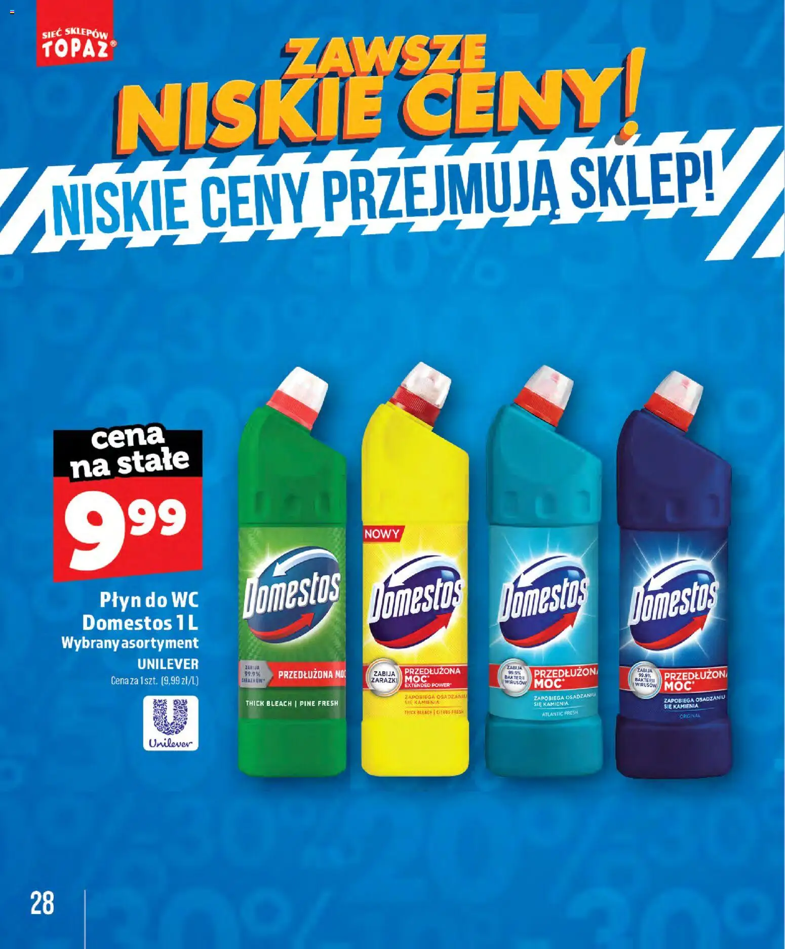 Topaz gazetka - Zawsze Znisike Ceny od 28.05.2026 | Strona: 28 | Produkty: Domestos, Płyn do WC Domestos
