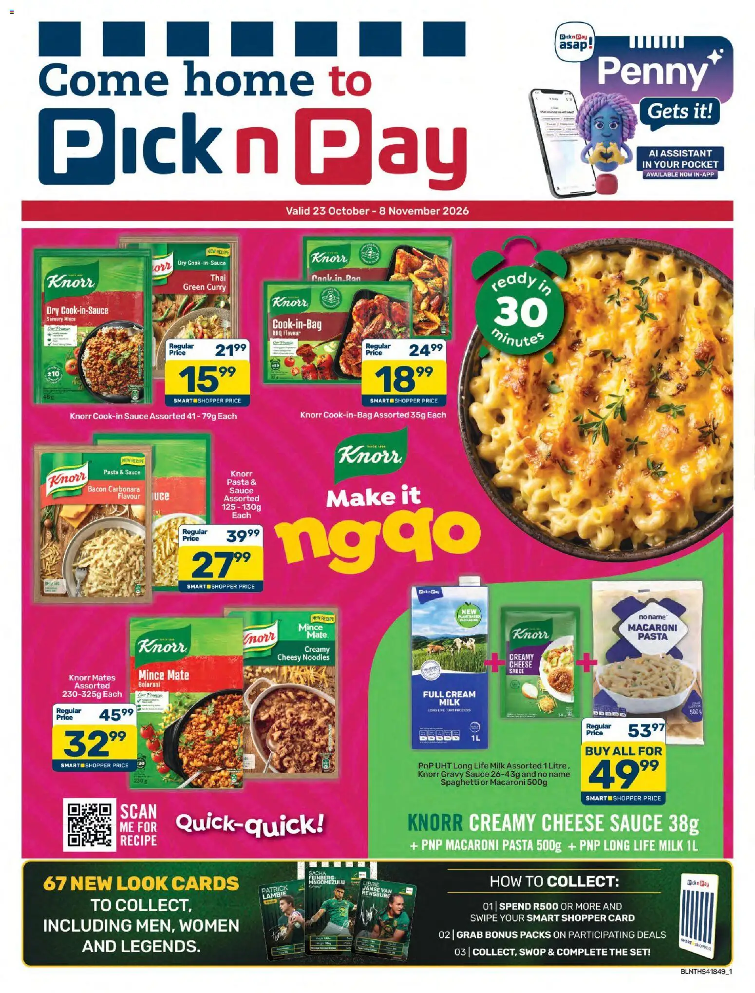 New Pick n Pay catalogue – valid from 23/10/2026 | Page: 1 | Products: Milk, Pasta, Cream, Sauce