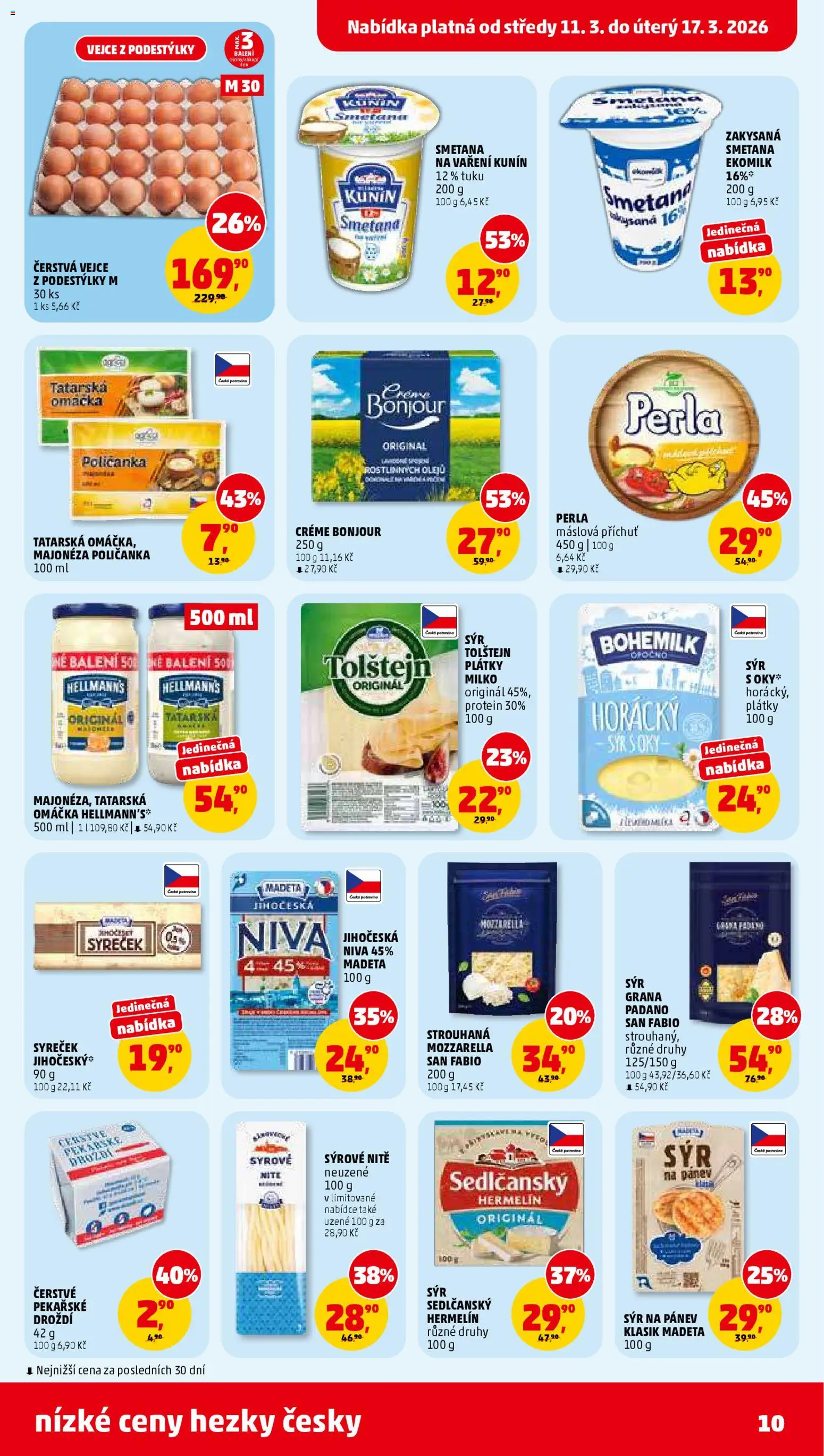 Penny Market leták od 11.03.2026 | Strana: 10 | Produkty: Hermelín, Majonéza, Zakysaná smetana, Smetana na vaření