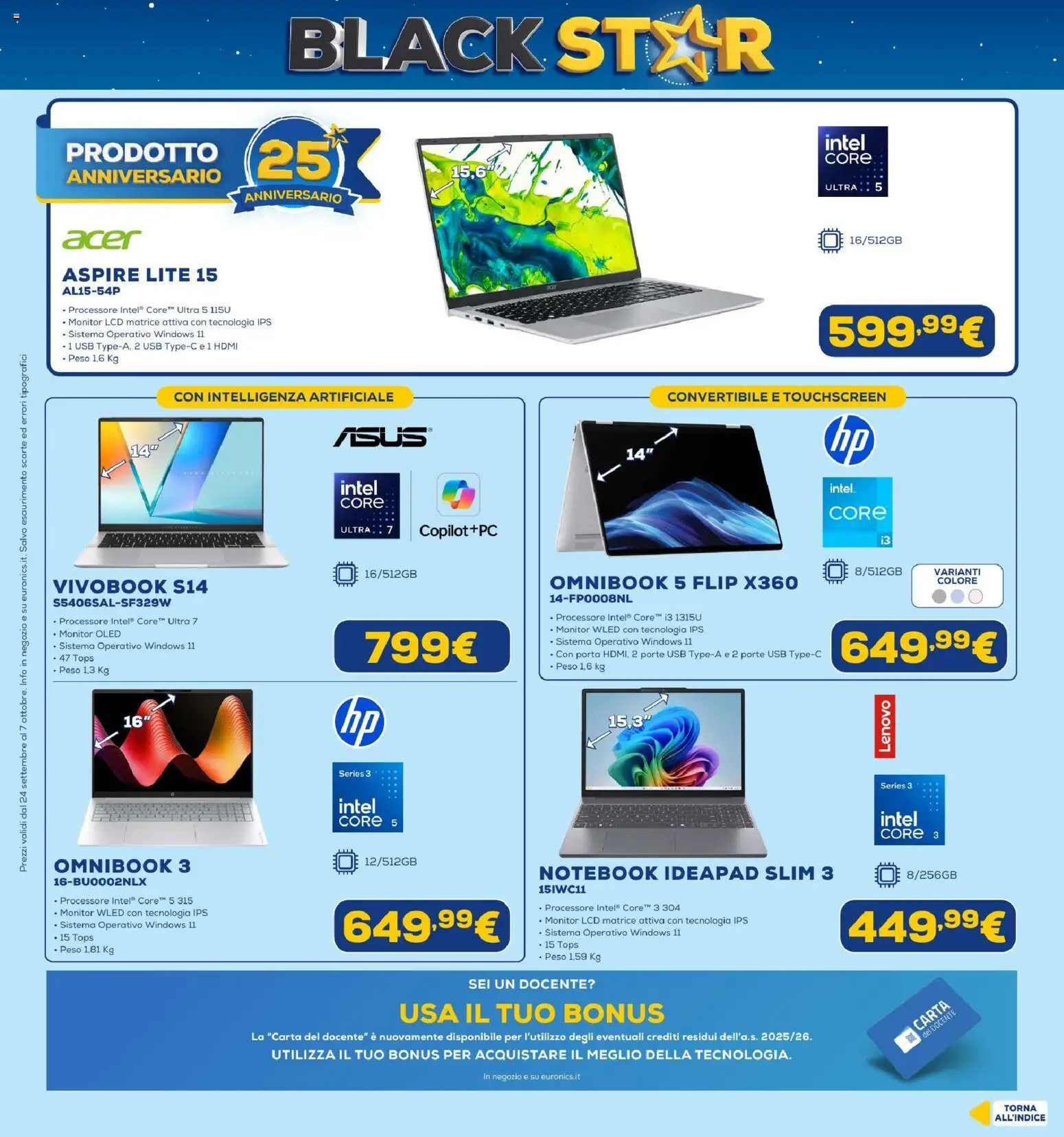 Volantino Euronics del 24/09/2026 | Pagina: 35 | Prodotti: Monitor, Notebook, Porta, USB