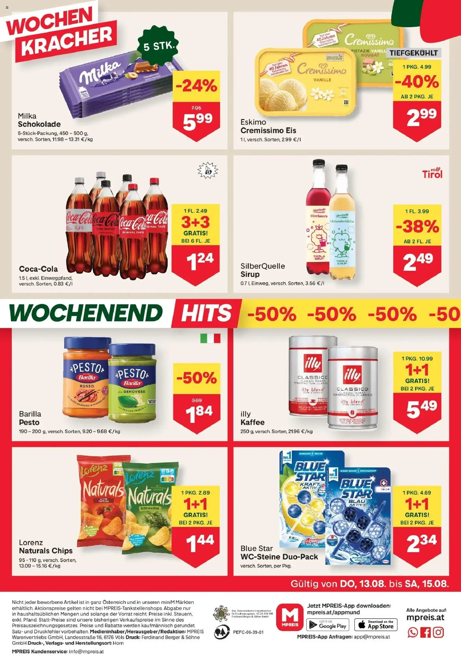 MPREIS Velden von 13.08.2026 - Aktuelle Angebote | Seite: 12 | Produkte: Eis, Zucker, Barilla, Kaffee