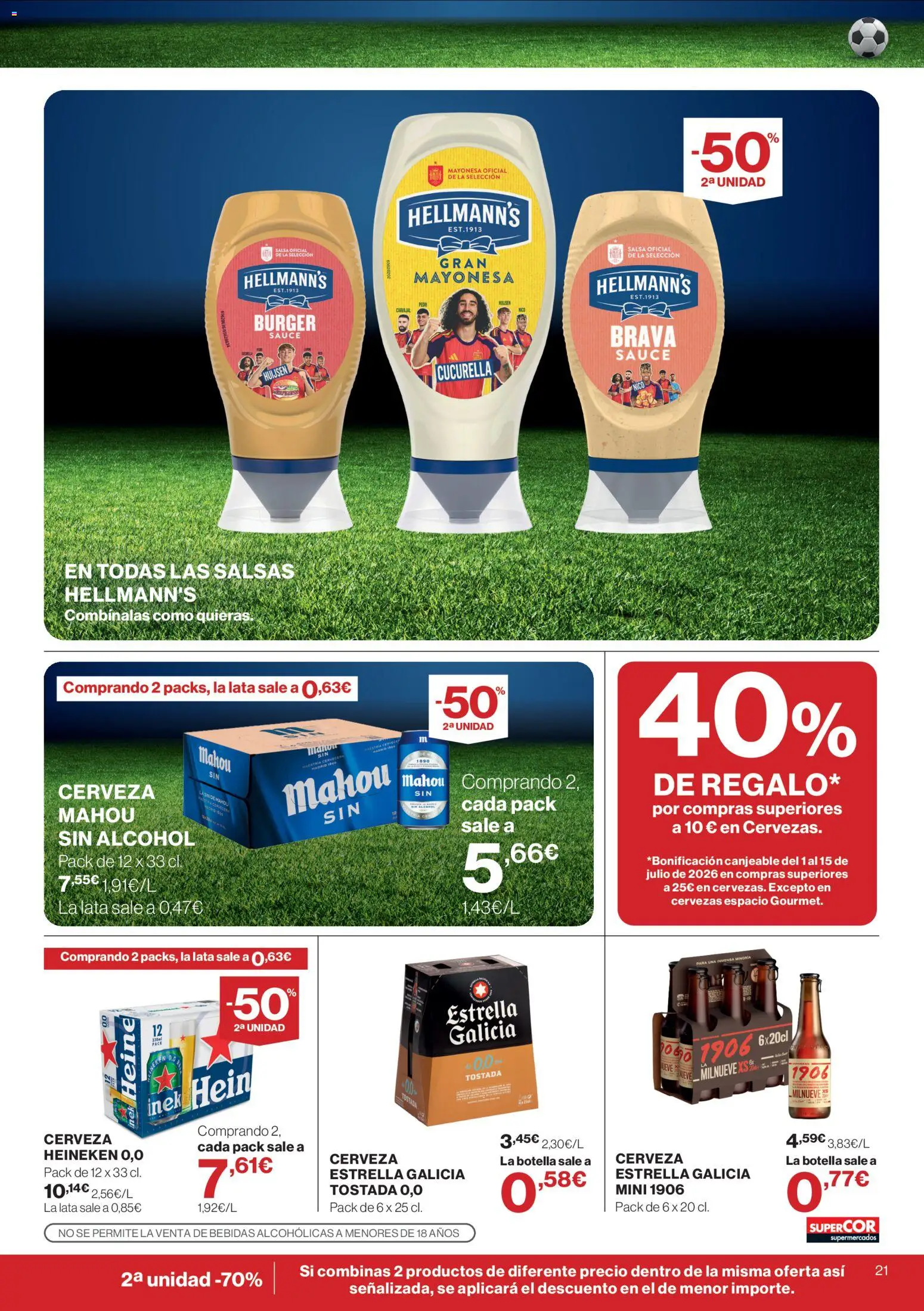 Supercor folleto │ válido desde el 18.06.2026 | Página: 21 | Productos: Cerveza, Οθόνη προβολής, Σπανάκι
