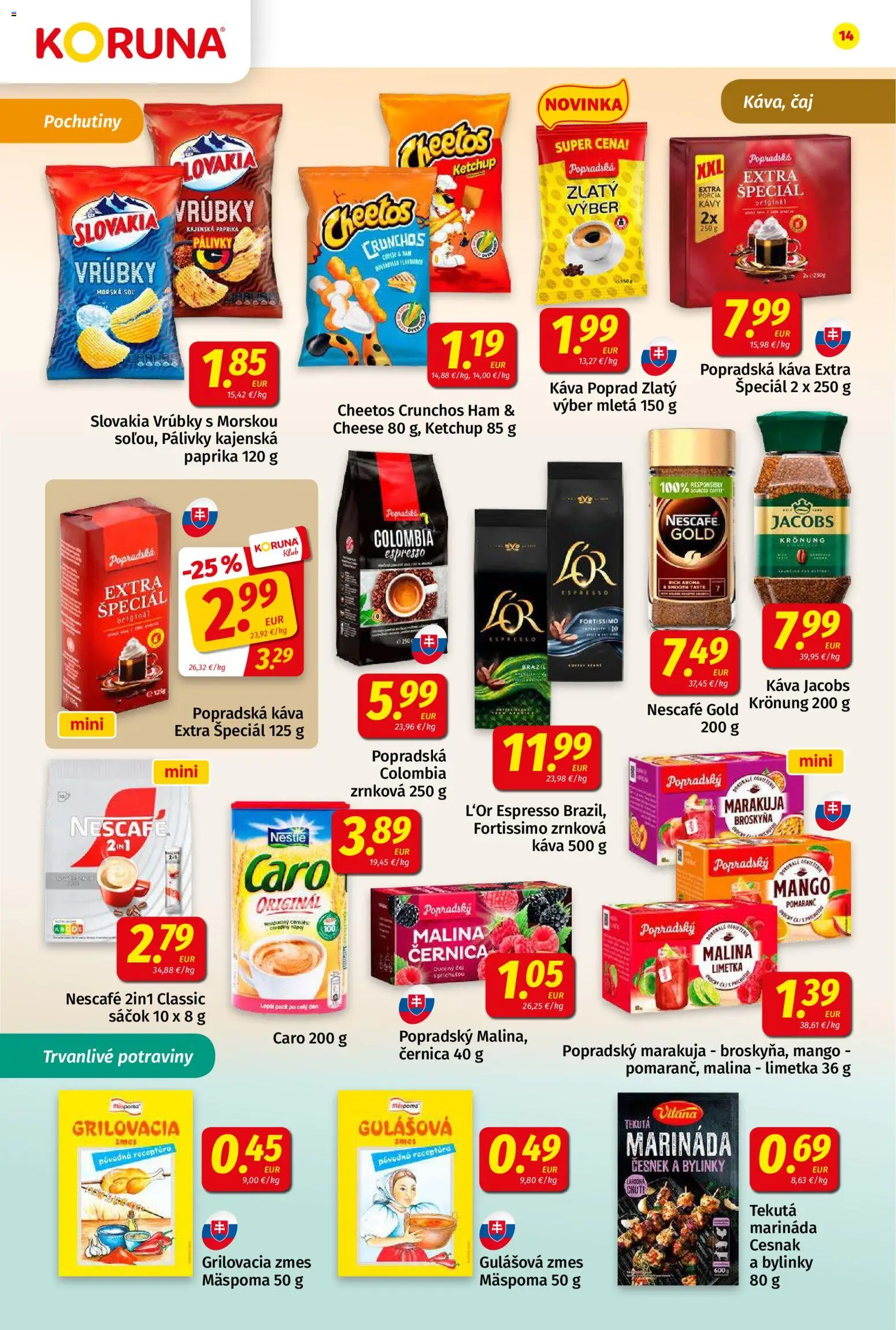 Nové Koruna akcie – leták je platný od 31.07.2026 | Strana: 14 | Produkty: Káva, Caro, Cesnak, Zrnková káva