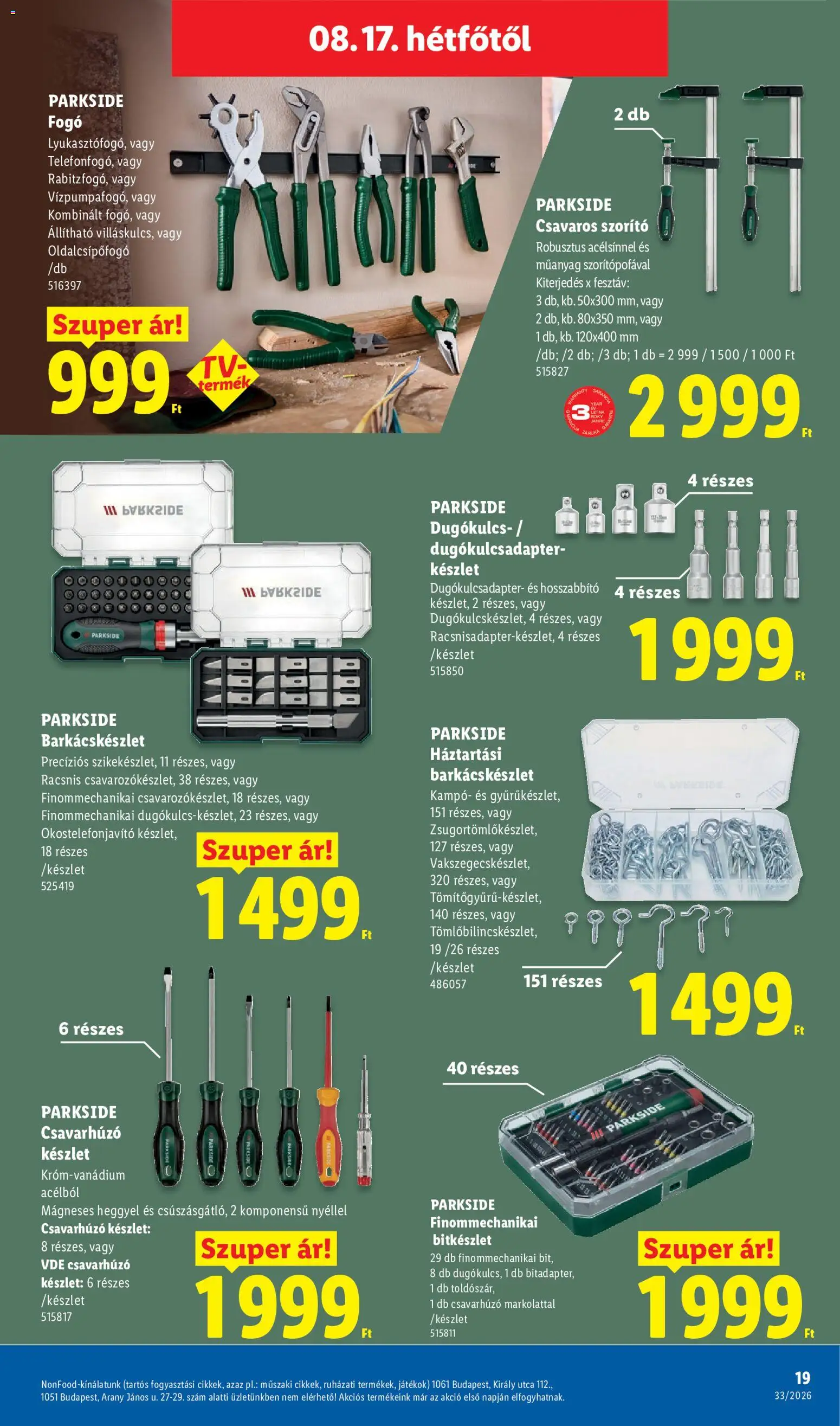 Lidl akciós ujság - amely érvényes a következő dátumtól: 2026.08.13. | Oldal: 19 | Termékek: Parkside, Hosszabbító, Játékok, Csavarhúzó