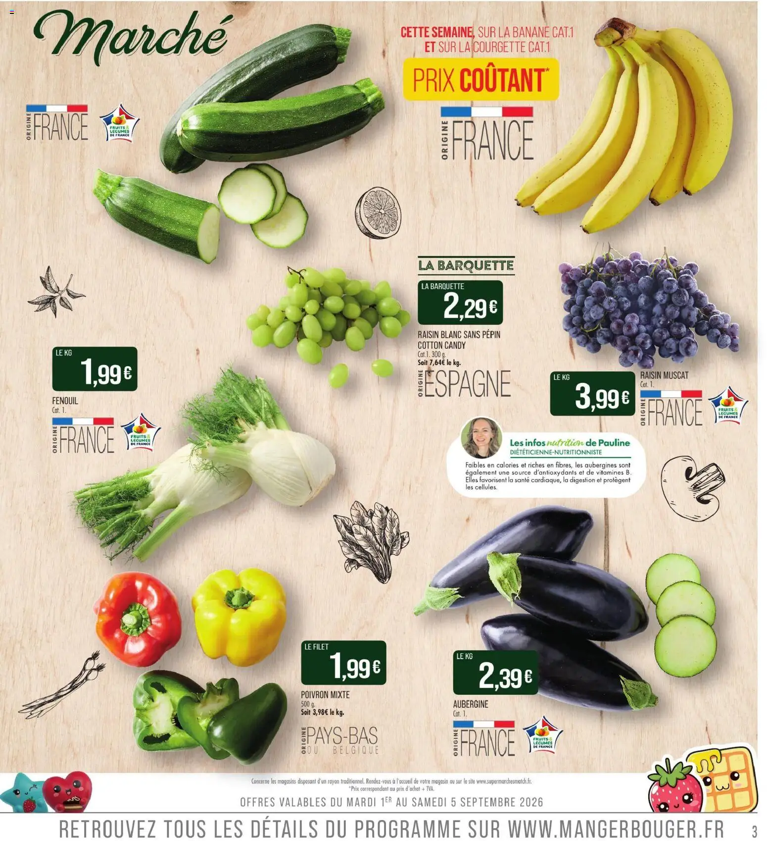 {H1} | Page: 3 | Produits: Aubergine, Courgette, Fruits, Raisin blanc