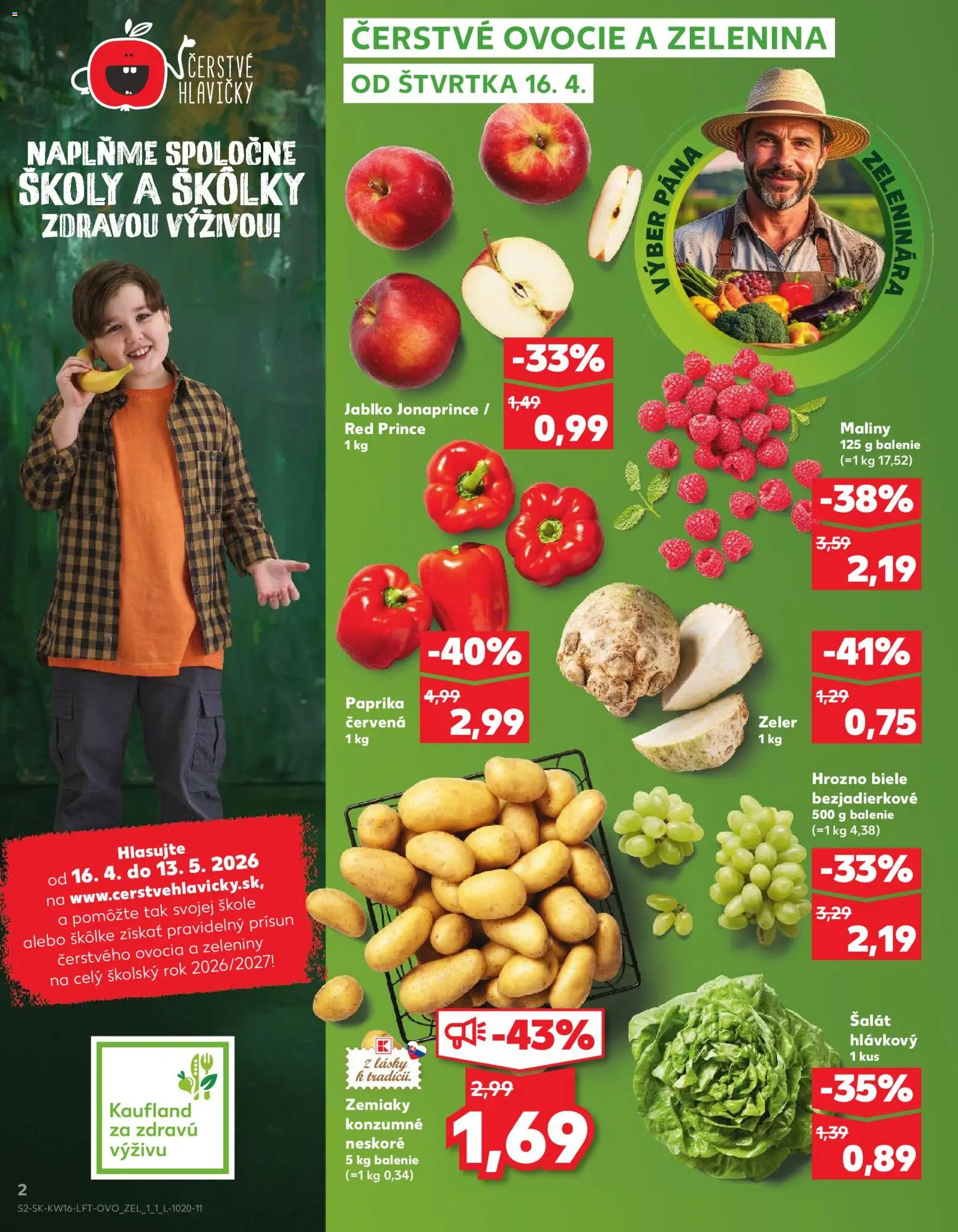 Nové Kaufland akcie – leták je platný od 16.04.2026 | Strana: 2 | Produkty: Paprika, Apple, Hrozno, Ovocie